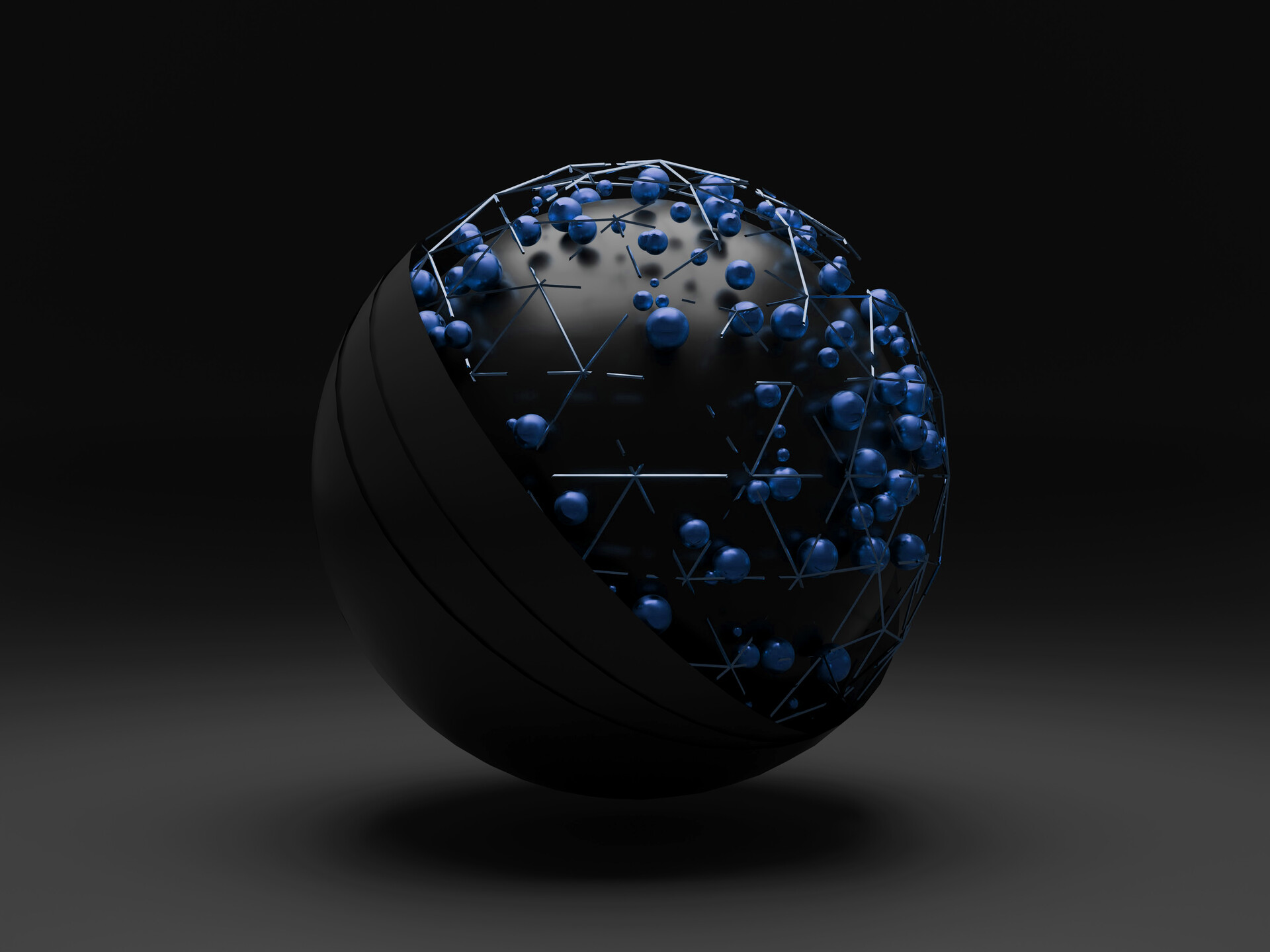 ArtStation - 3D metal balls hovering over a black sphere.