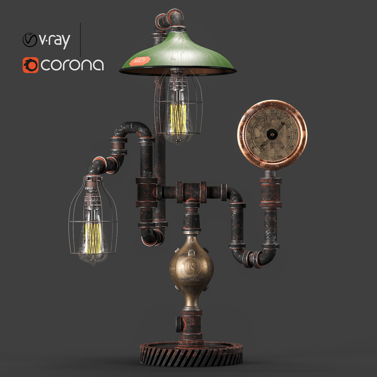 Station 3D Antique Steam Gauge Lamp by Machineagelamps