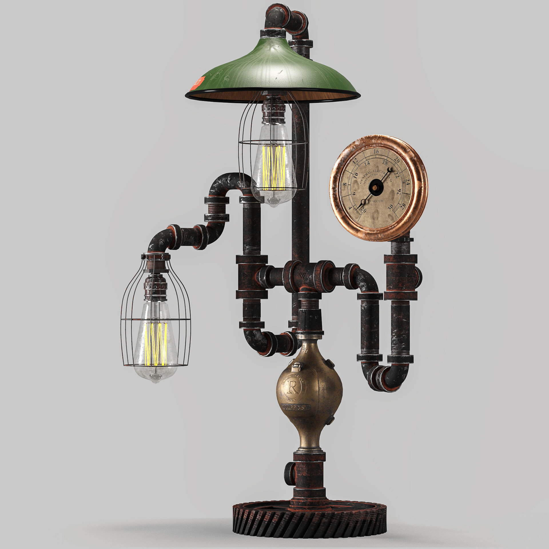 Station 3D Antique Steam Gauge Lamp by Machineagelamps
