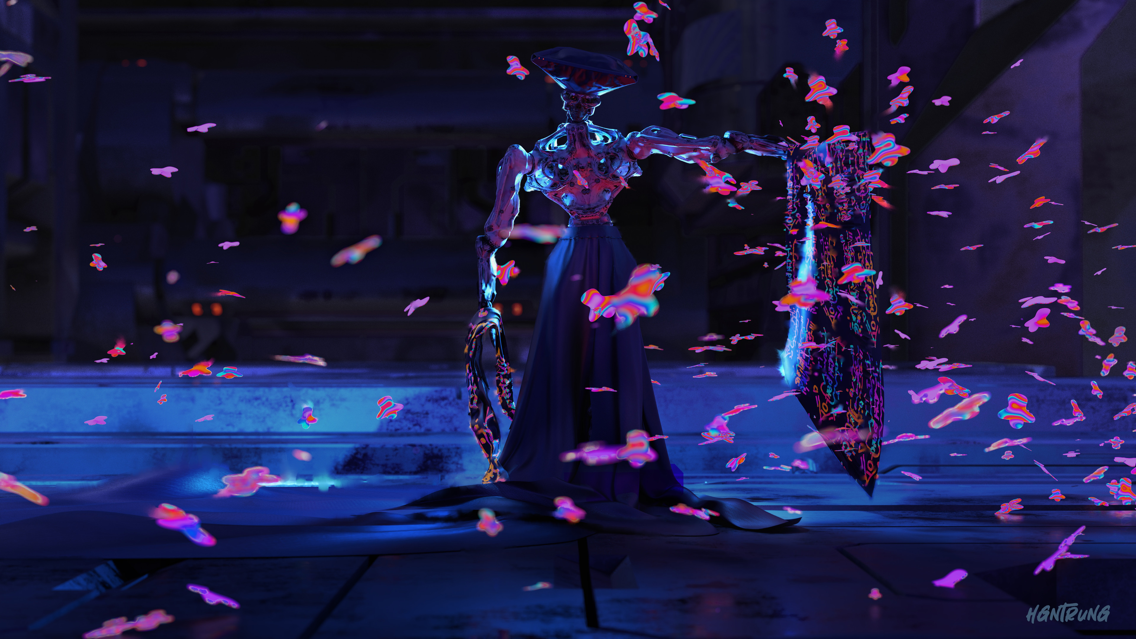 Keyframe concept - Spirit vanishes in the dream world. Ghosts follow the dance of the Shaman to the resting place