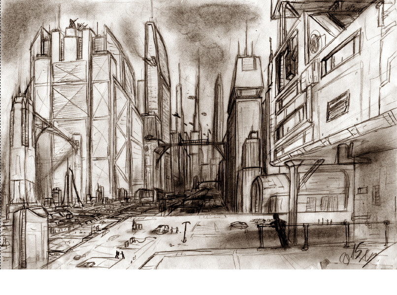 futuristic city drawing
