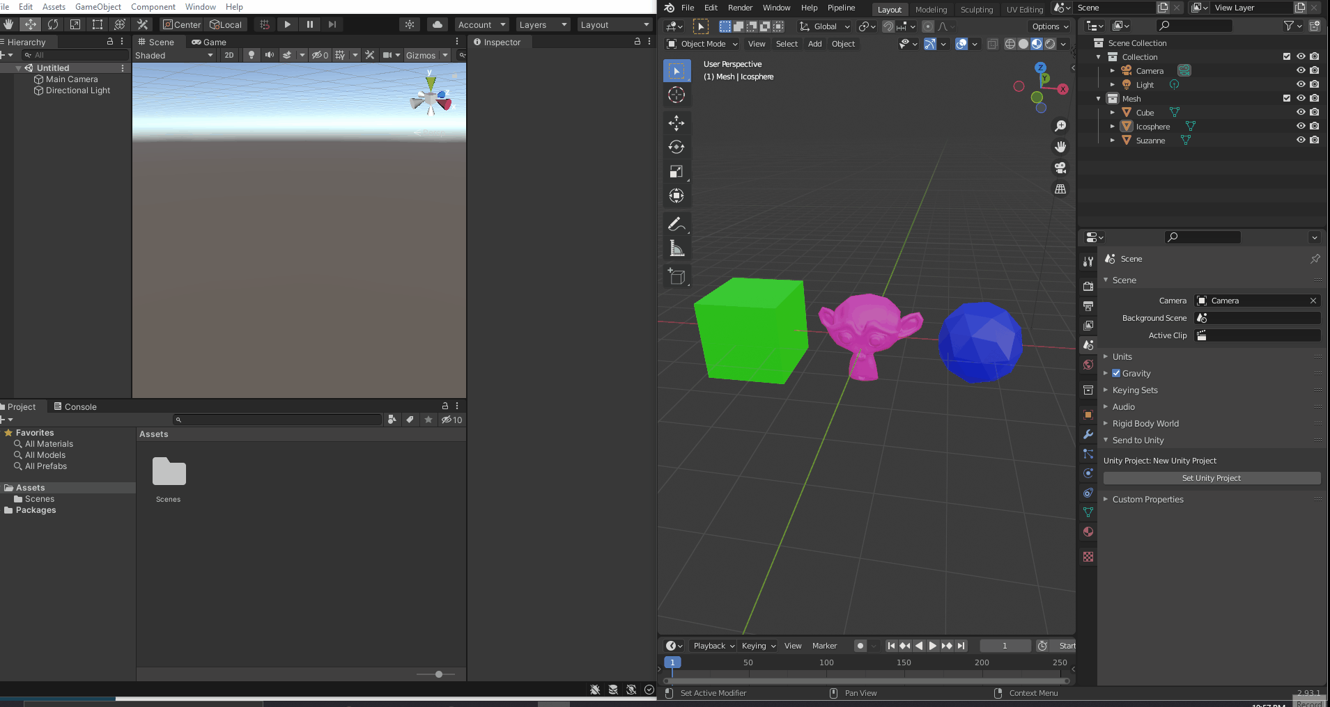 Be able to quickly import FBX files from Blender to Unity through the Blender top bar menu.