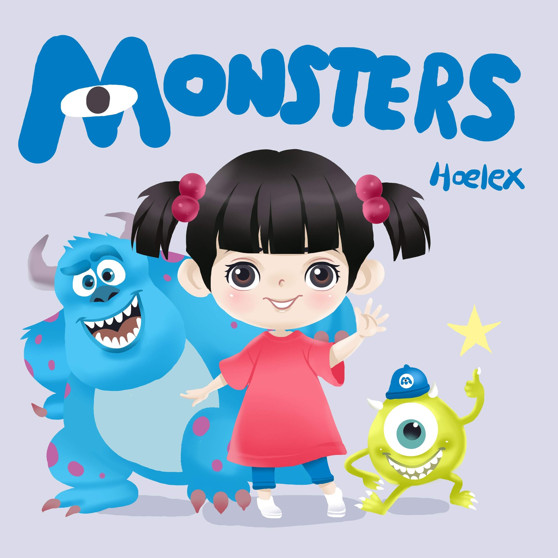 Artstation 心夢二等身q版 怪獸電力公司 英語 Monsters Inc 毛怪 大眼仔 阿布 Alice Misa心夢品牌人物設計 二創二等身q版 Painter教學
