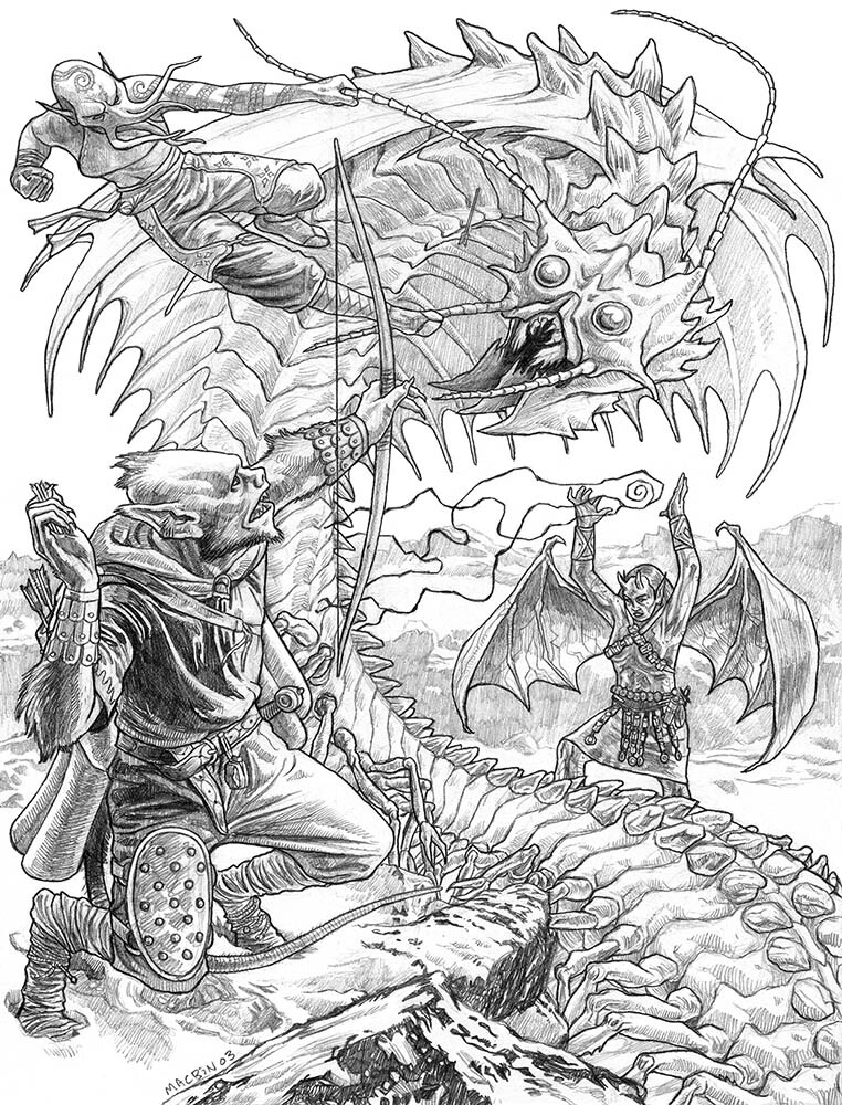 ArtStation Remorhazz vs Bastards from D&D book Bastards & Bloodlines pencil on paper