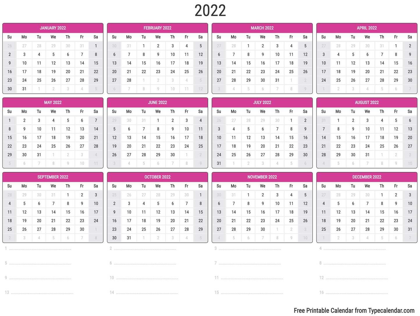 2022 Printable Yearly Calendar Artstation - Calendar 2022