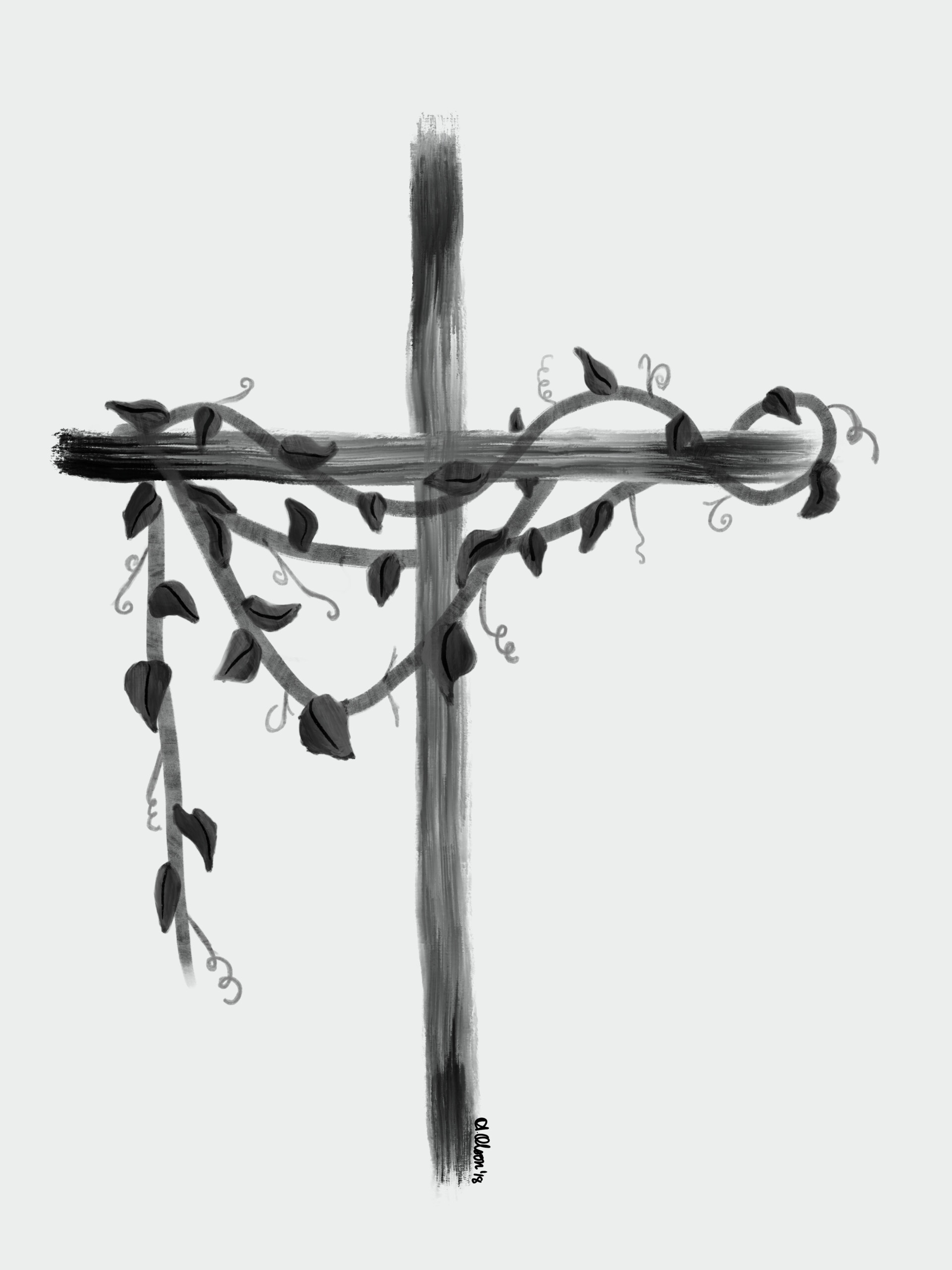 how to draw a cross with vines