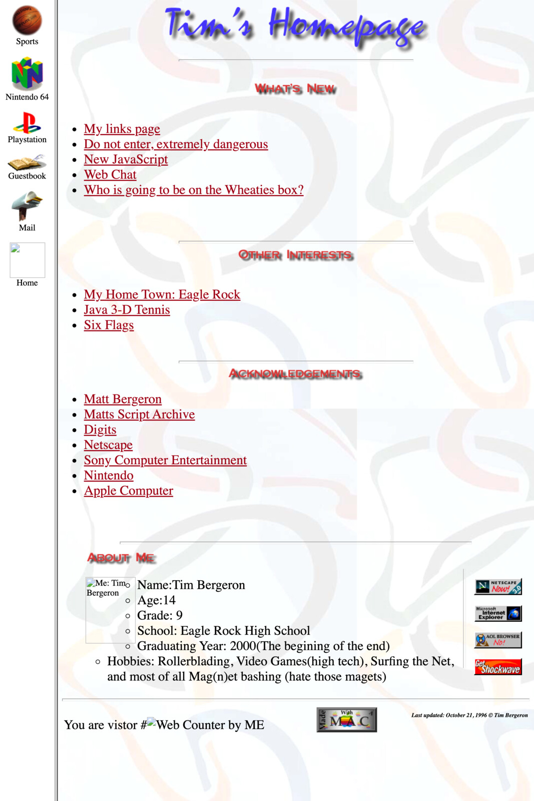 First Webpage Design Circa 1996