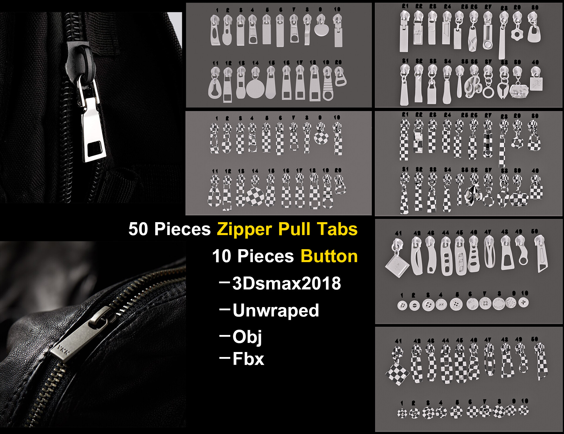 ArtStation Pieces Zipper Pull Tabs and Button