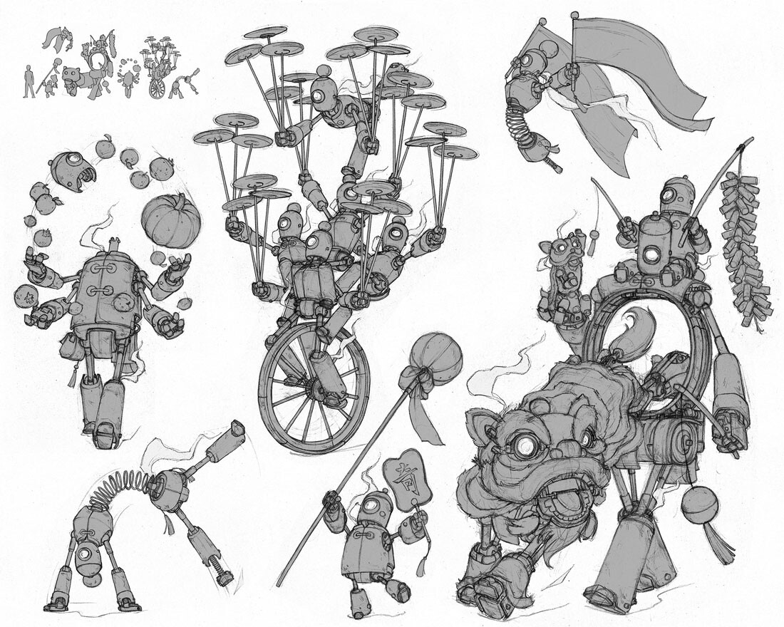 Robot circus acts and performers. 