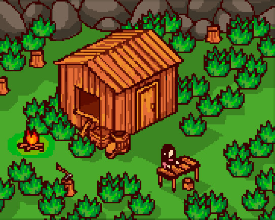 ArtStation - A survival game mockup. Pixel art lost cabin.