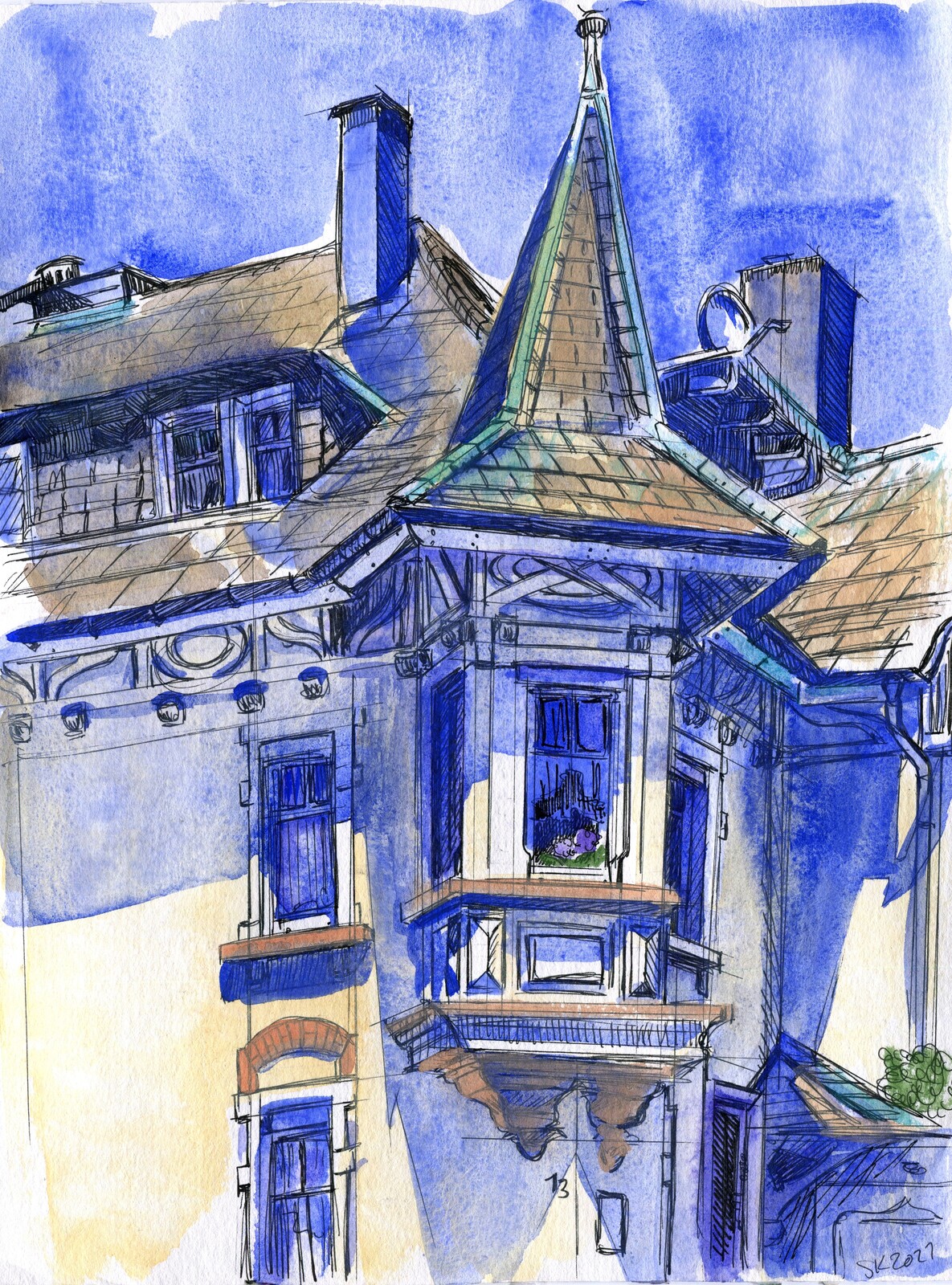 “Blue Corners”, from a reference photo I took of a house that I often walk past Villingen. 