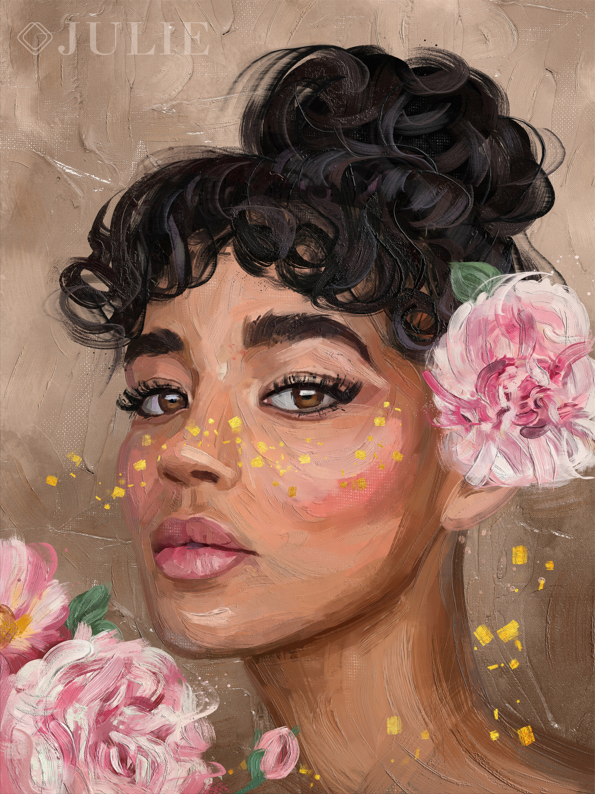 ArtStation Portrait of a girl with flowers in the style of oil painting