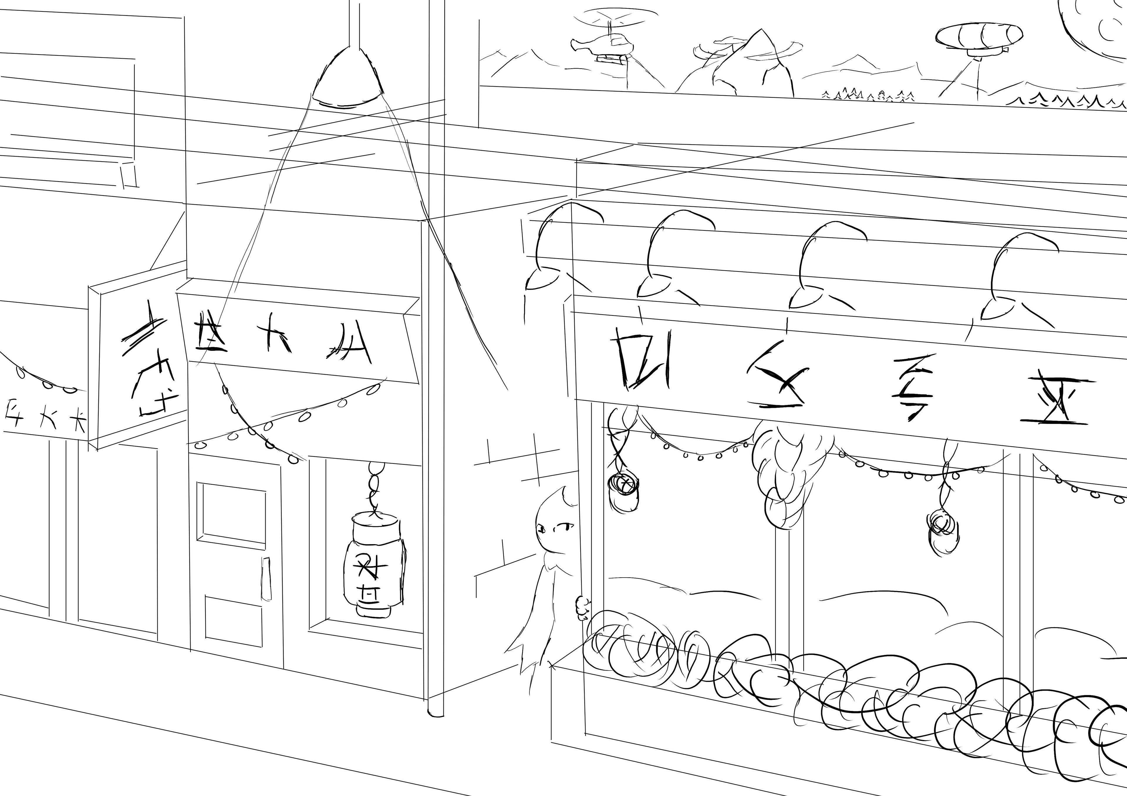 Using the first sketch for the basis of my second and final poster design (as it shows environment, character and enemies all in one)