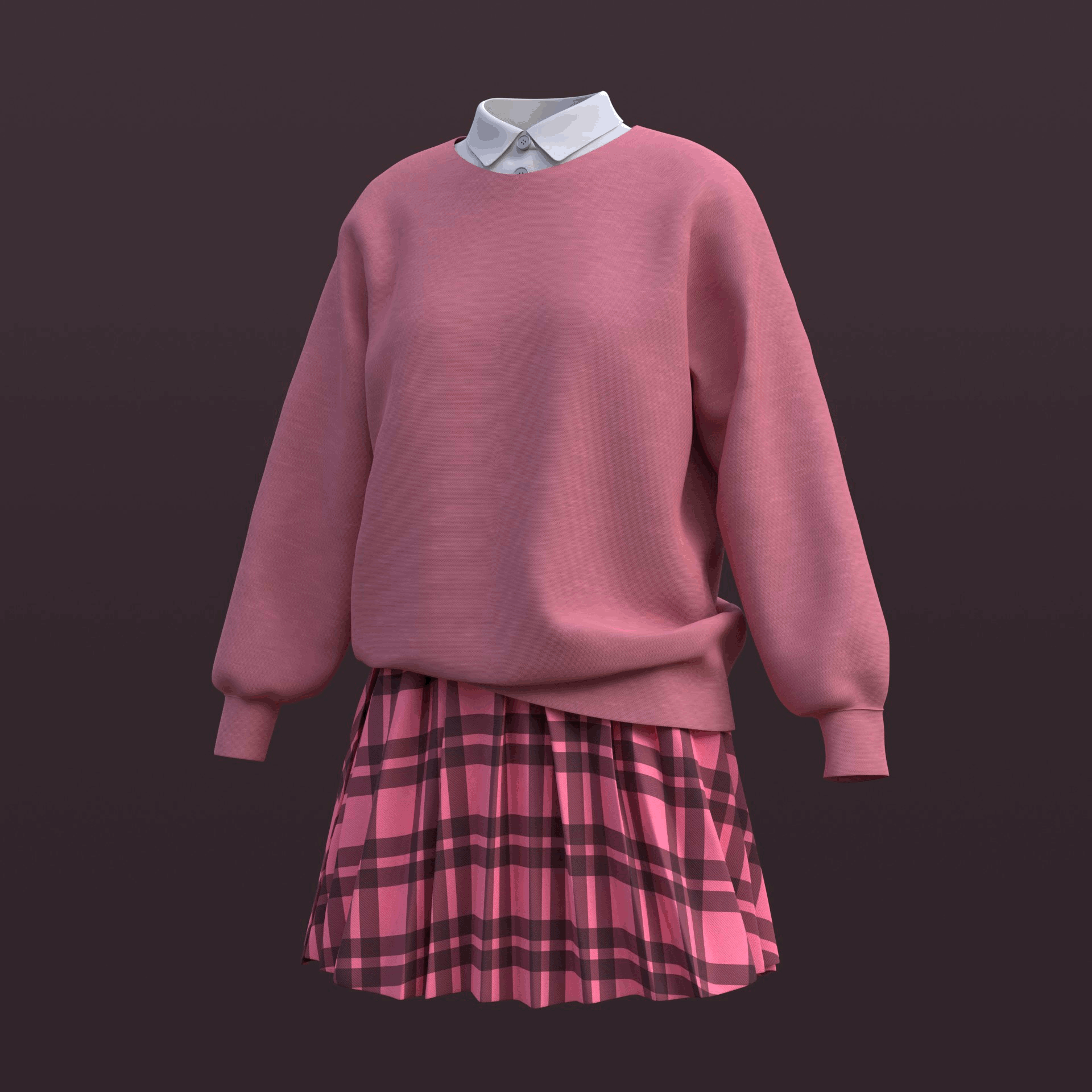 ArtStation plaid pleated mini skirt and sweater 3D model