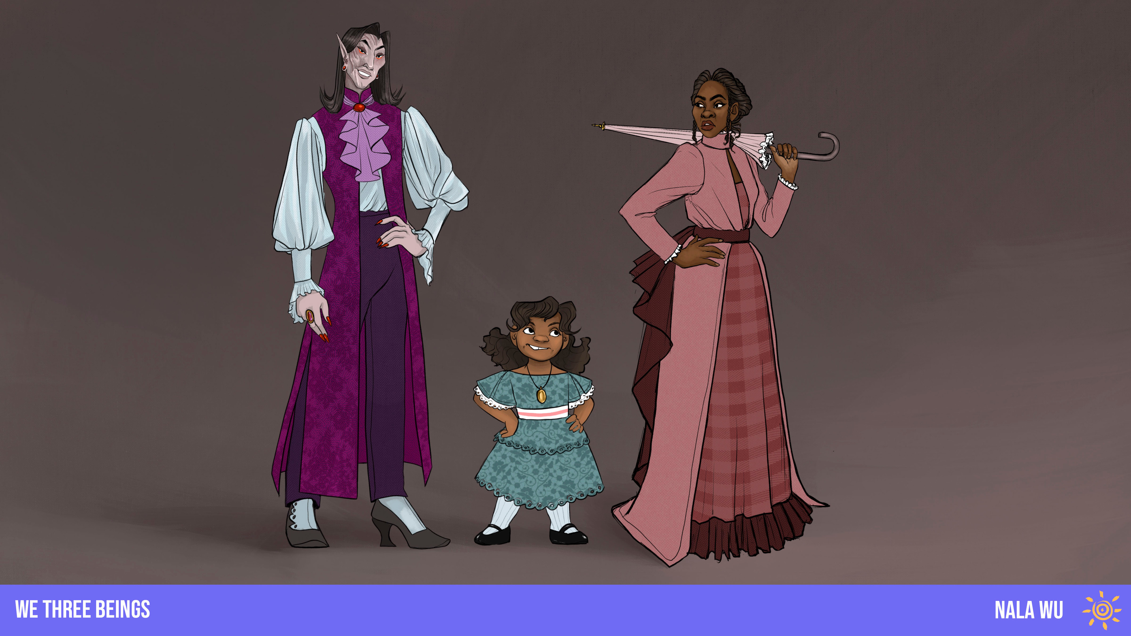 Character Lineup! The character designs were created for the prompt "A woman, her child, and the Vampire who murdered them."