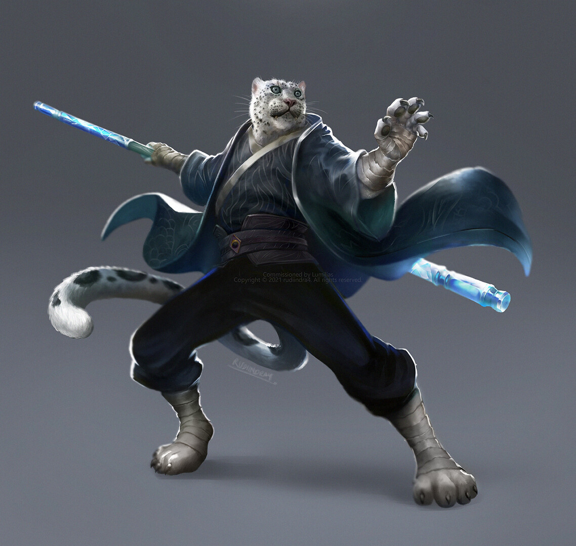 Artstation Dandd Tabaxi Snow Leopard Monk