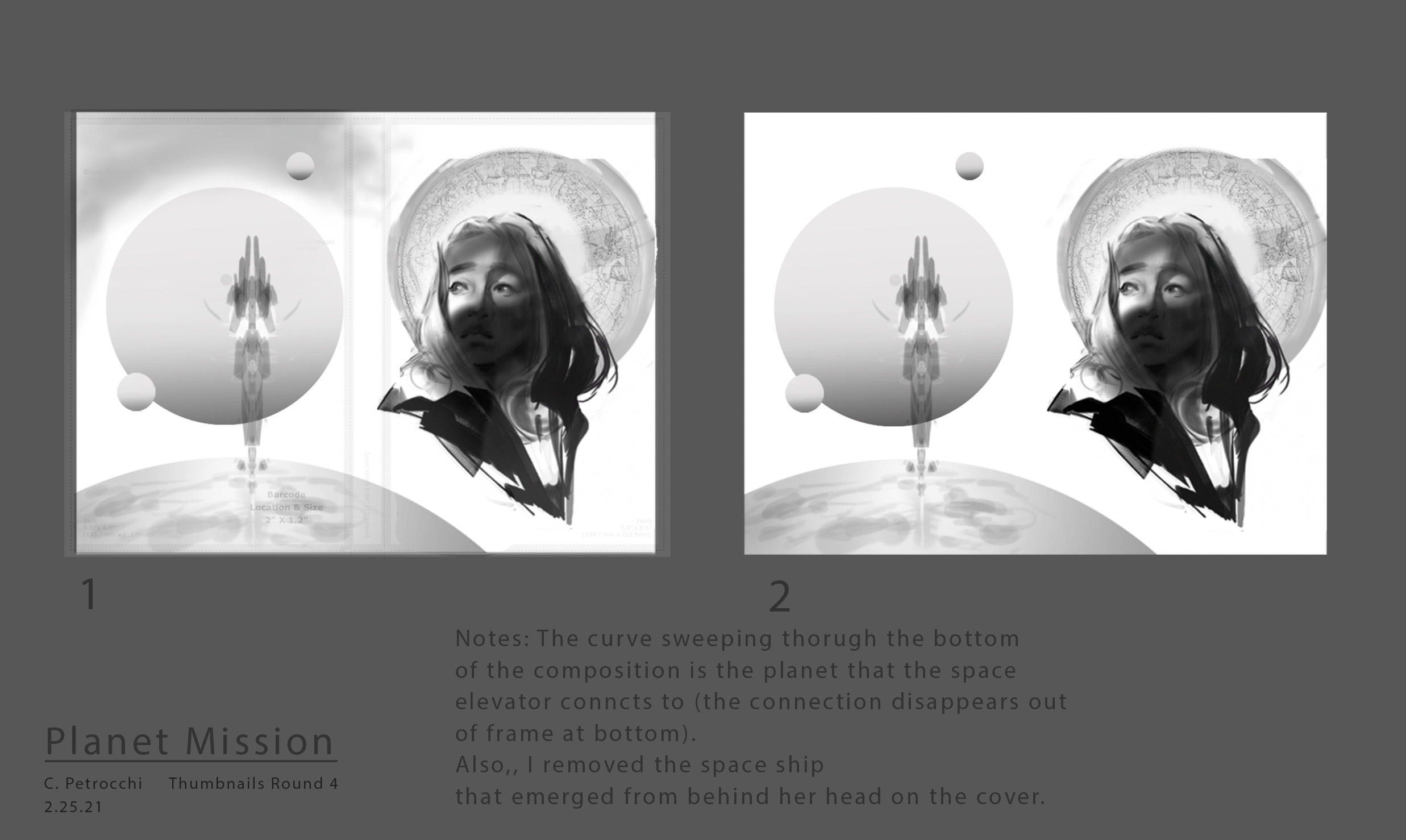 Step five: the thumbnail process is finished when the client approves one of them and we move on to the rough comp stage