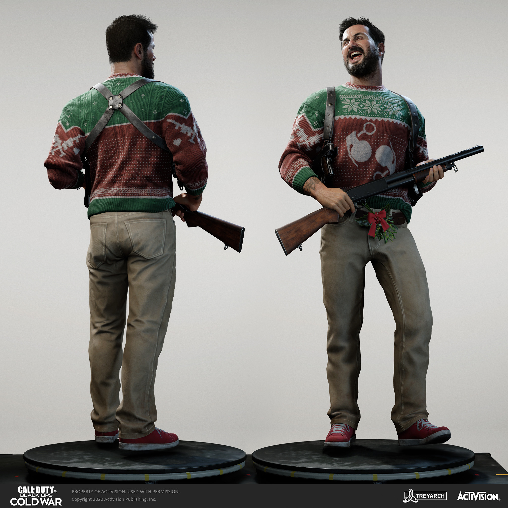 Frank Woods - Sweater Weather. I was responsible for the design, game mesh assembly, and textures/materials. Individual models/bakes used on the character were created by the Treyarch, SHG, Raven, and OS teams. Head and hair model by Raven and Anh Nguen.