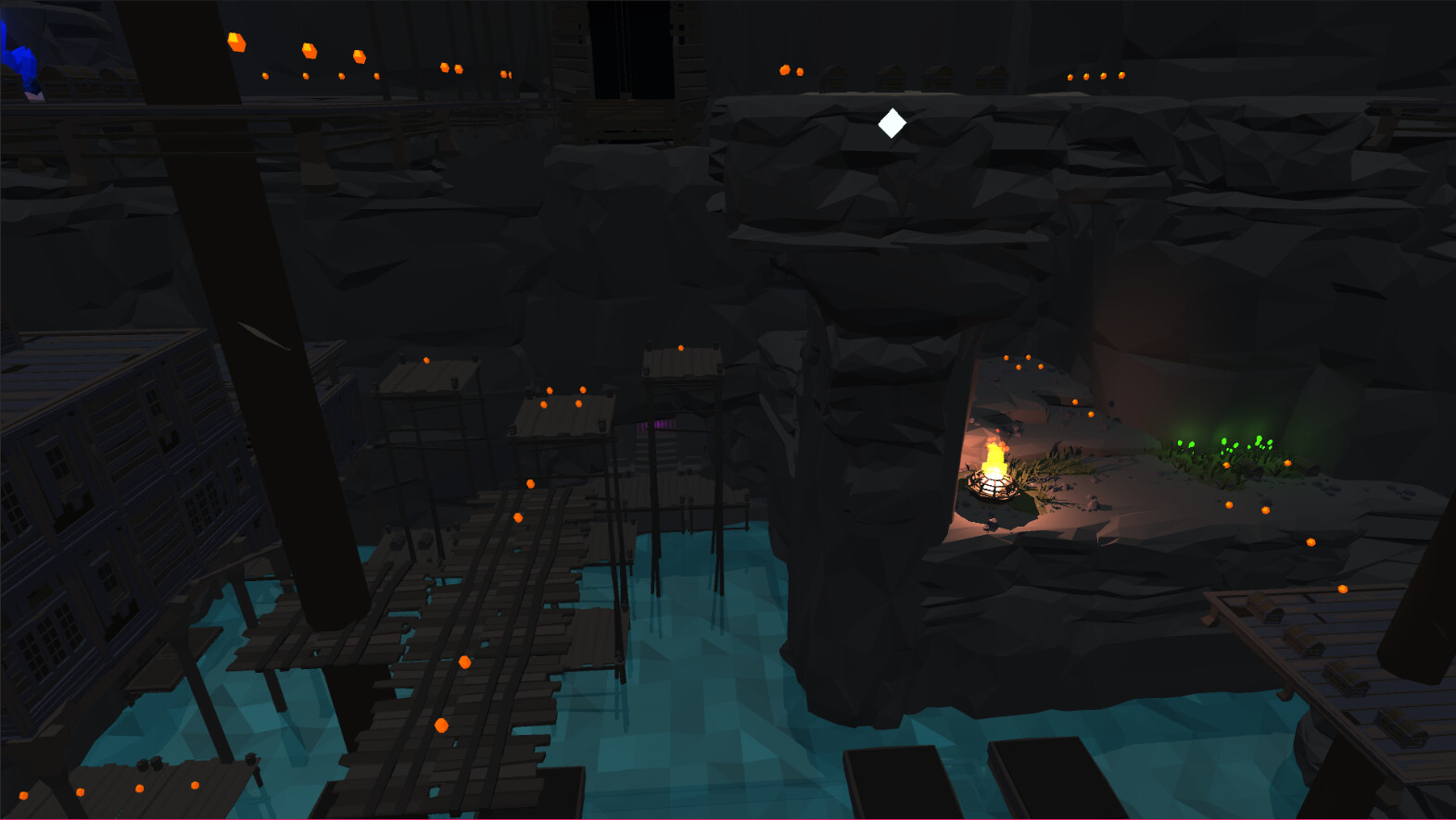 The player moves around the perimeter of the mines to continue upwards. 