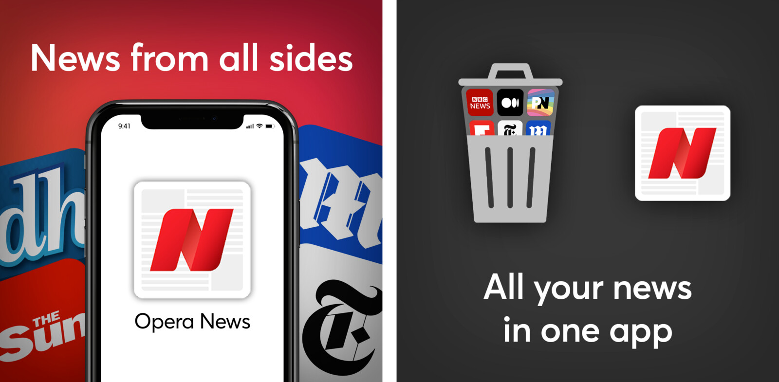 Static ads for Opera News, a news aggregator app