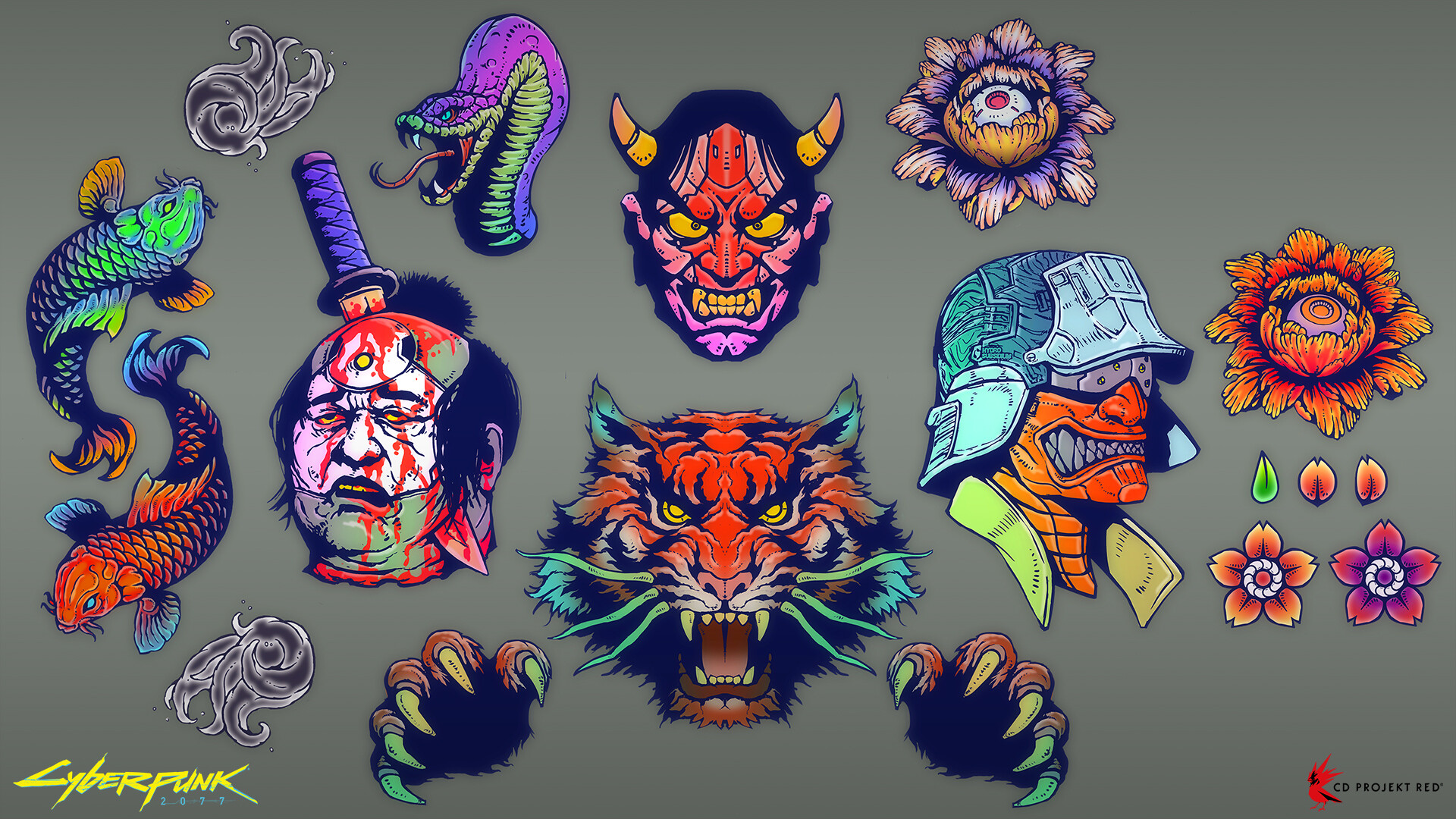 Waldek Kamiński Cyberpunk 2077 Color Tattoos Tyger Claws Gang