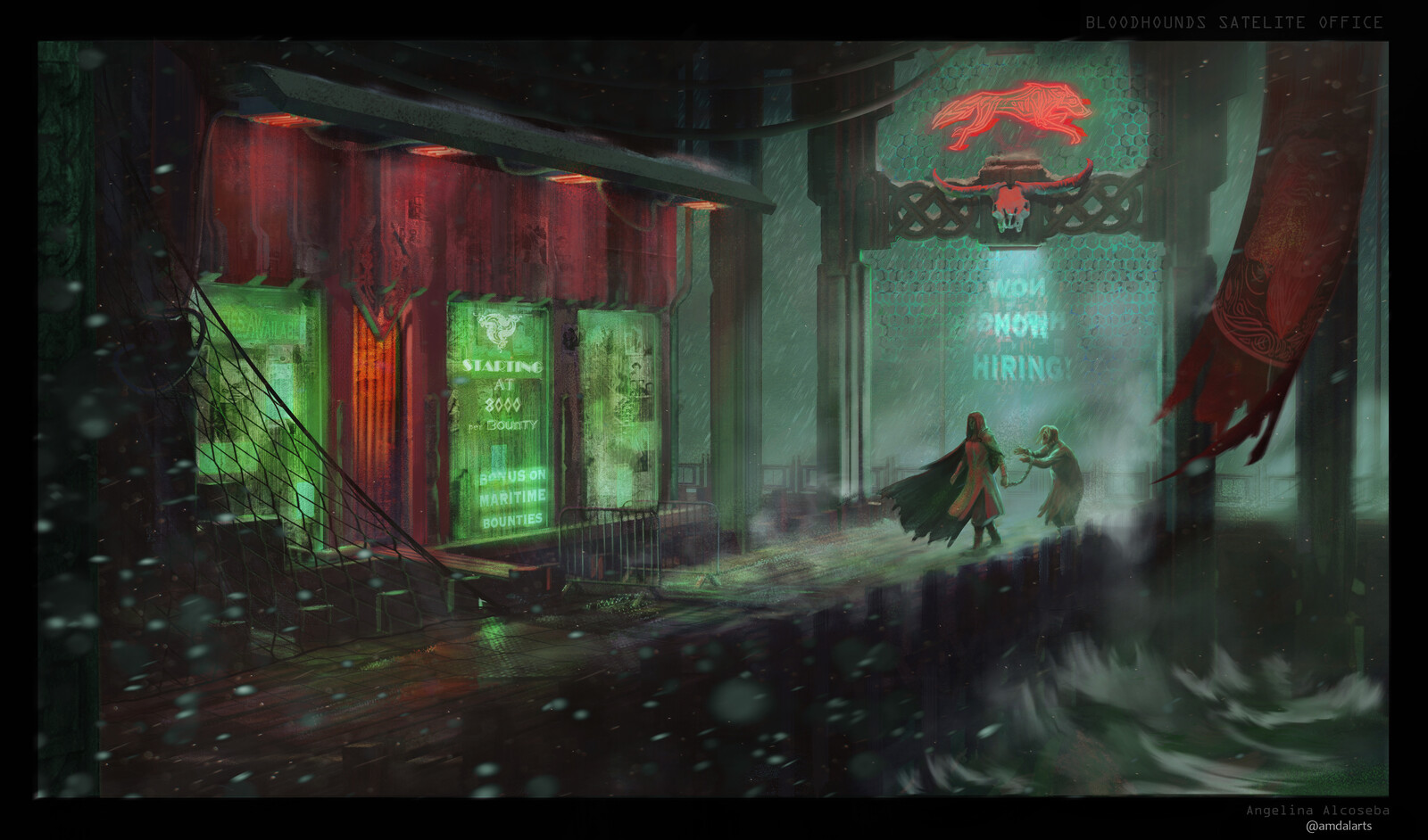 Norse-Inspired Cyberpunk: Maritime Bounty Hunter's Office