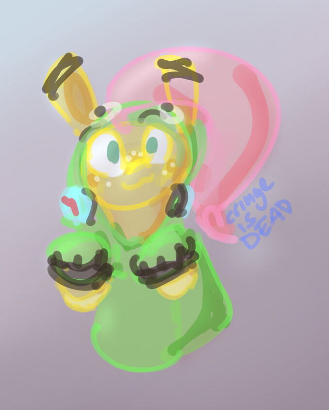 Sketch inspired by Vylet's song Antonymph:
https://youtu.be/CNPdO5TZ1DQ
Character design by Klez:
https://twitter.com/voreburger