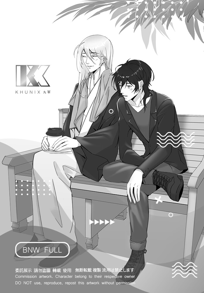 Black N White Fullbody commission for Shiya Woodpecket, their OC YiuNing &amp; TianSheng. I'm happy to draw ikemen XDDD
Thanks for commission me~
