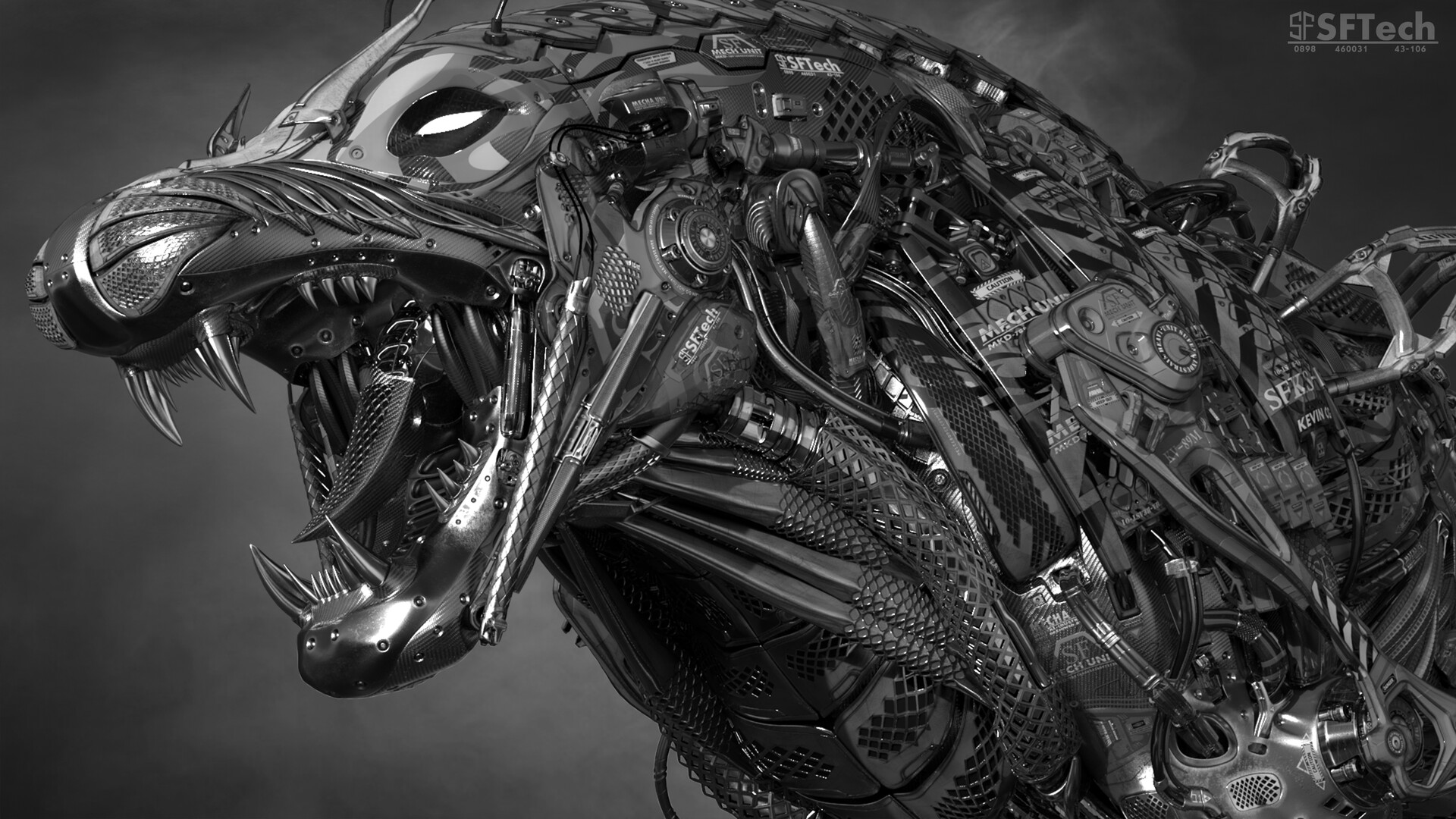 ArtStation Final blackandwhite rendering of mechanical tiger