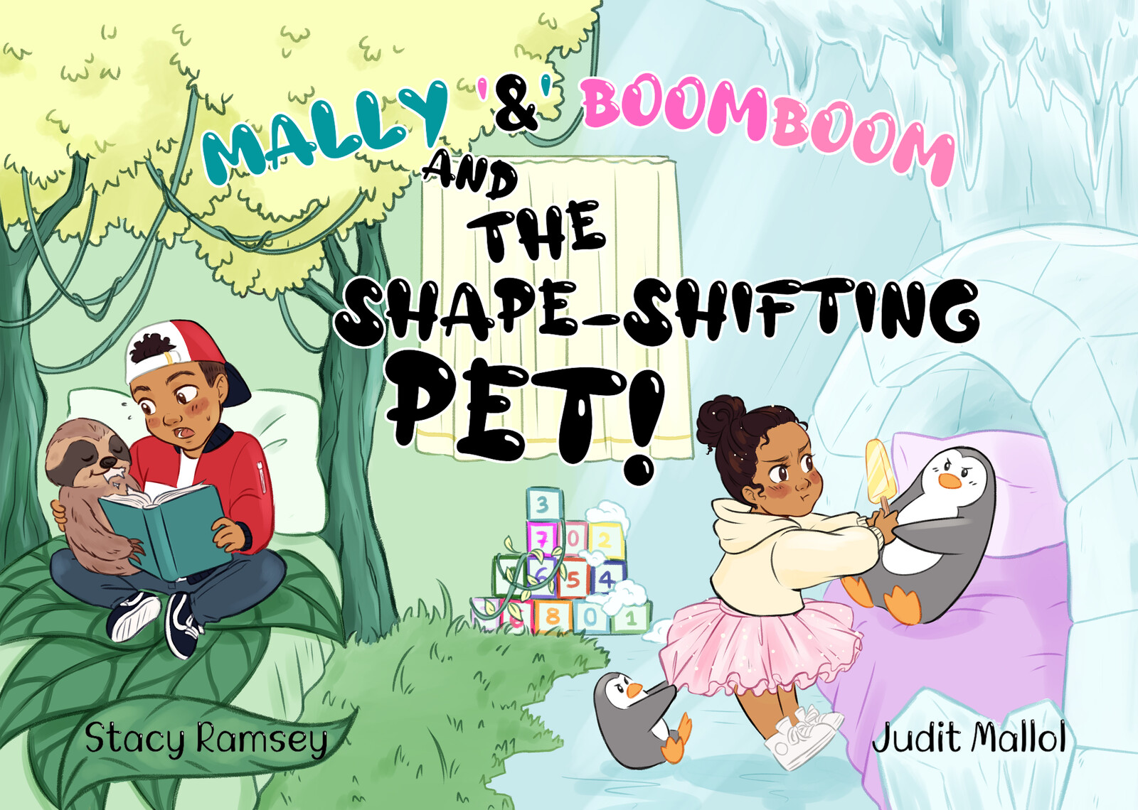 Book covers for MALLY &amp; BOOMBOOM AND THE SHAPE-SHIFTING PET. (2020)