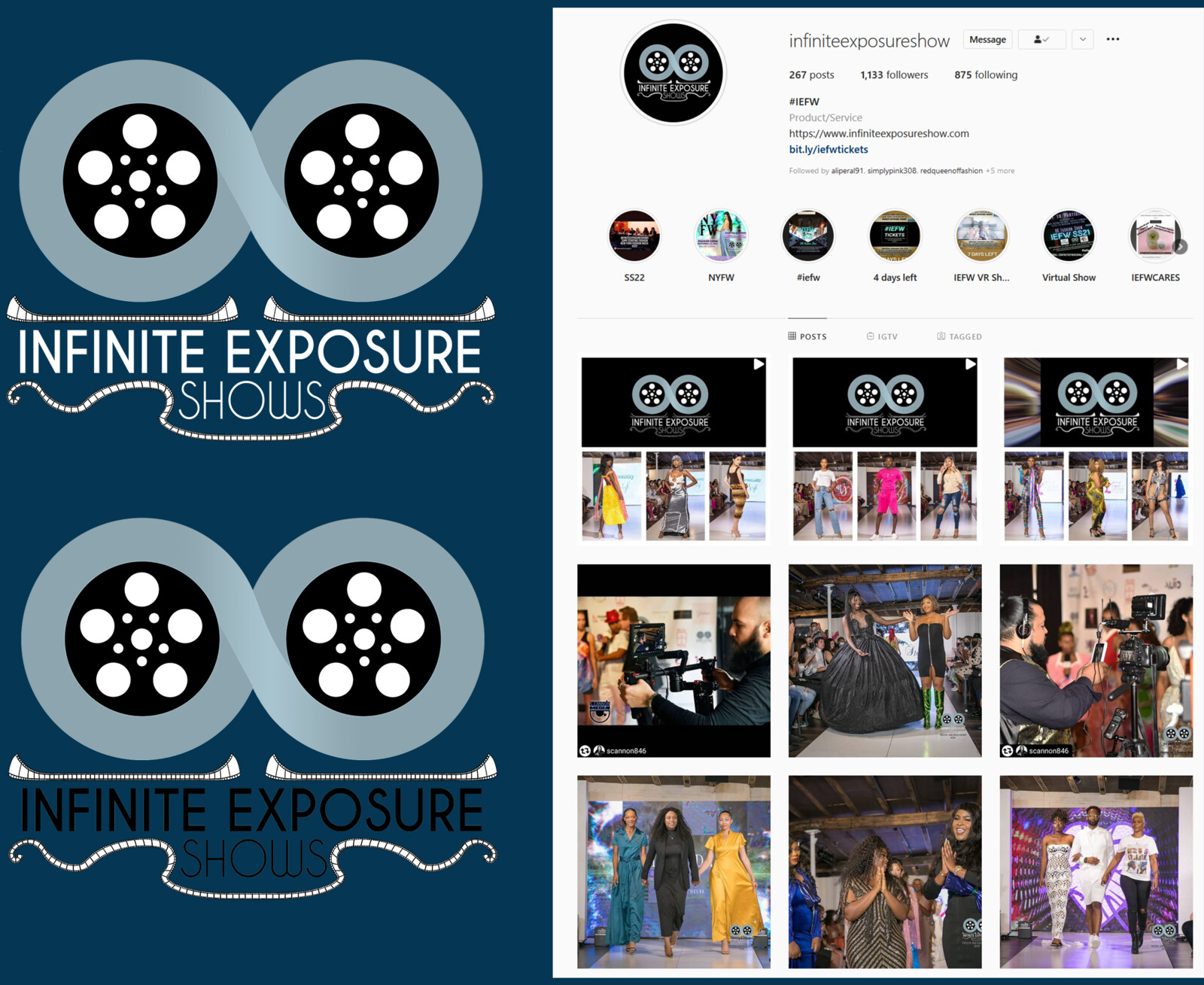 The Infinite Exposure Shows logo was created in Photoshop. They presents eclectic fashion independent designers from around the world during New York Fashion Week.