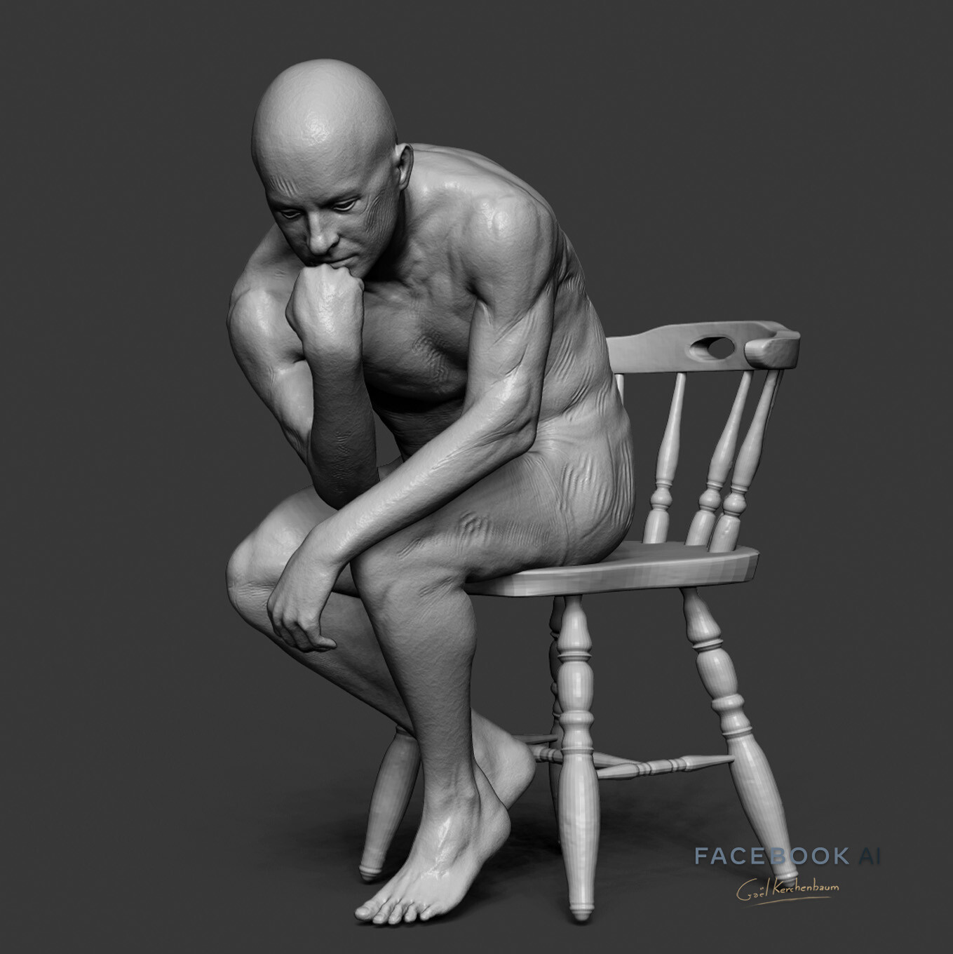 humain in pose and additional sculpt done for material
