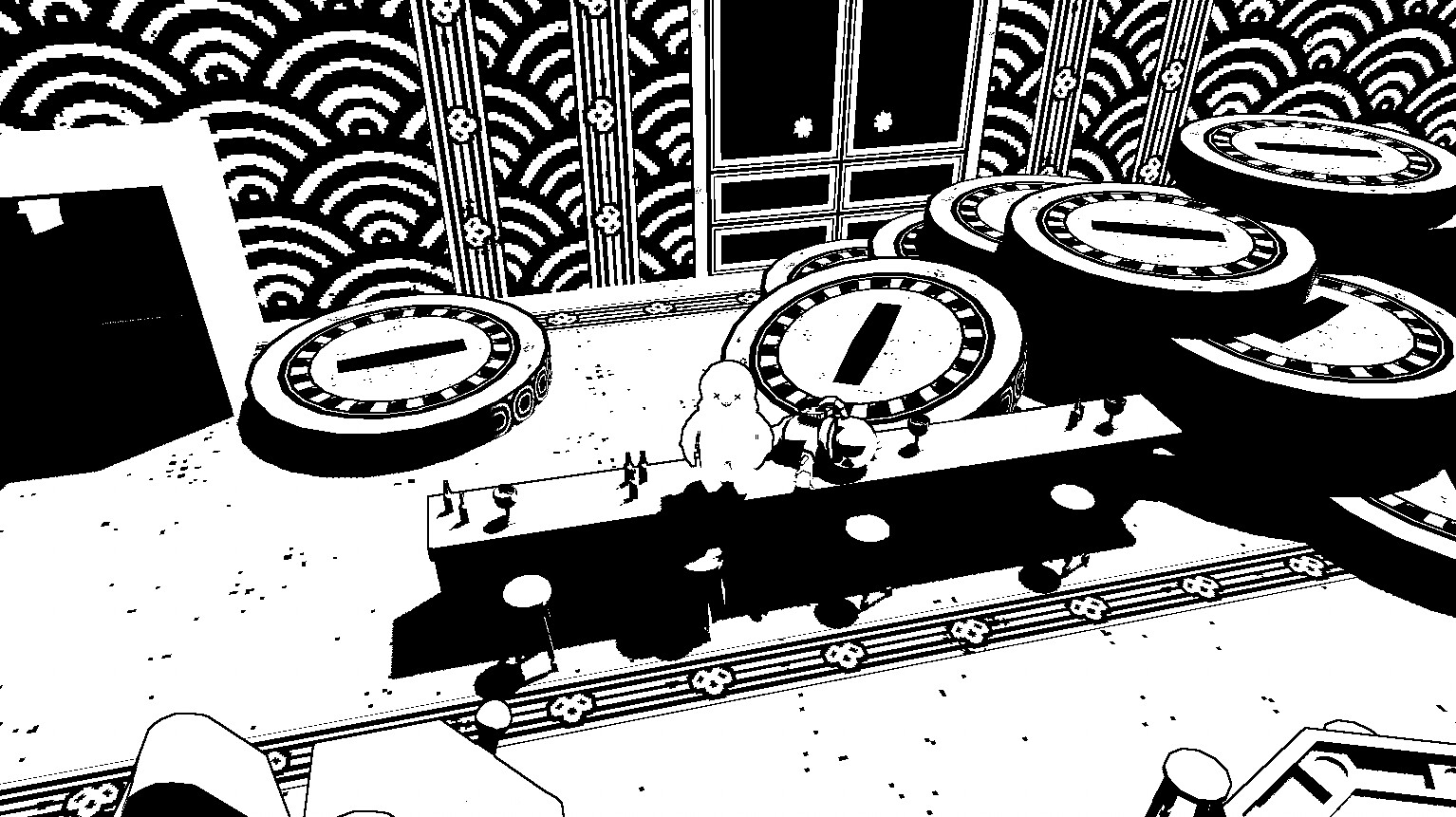 The Casino. Props I created in this environment include: stools, wine glasses, bottles.