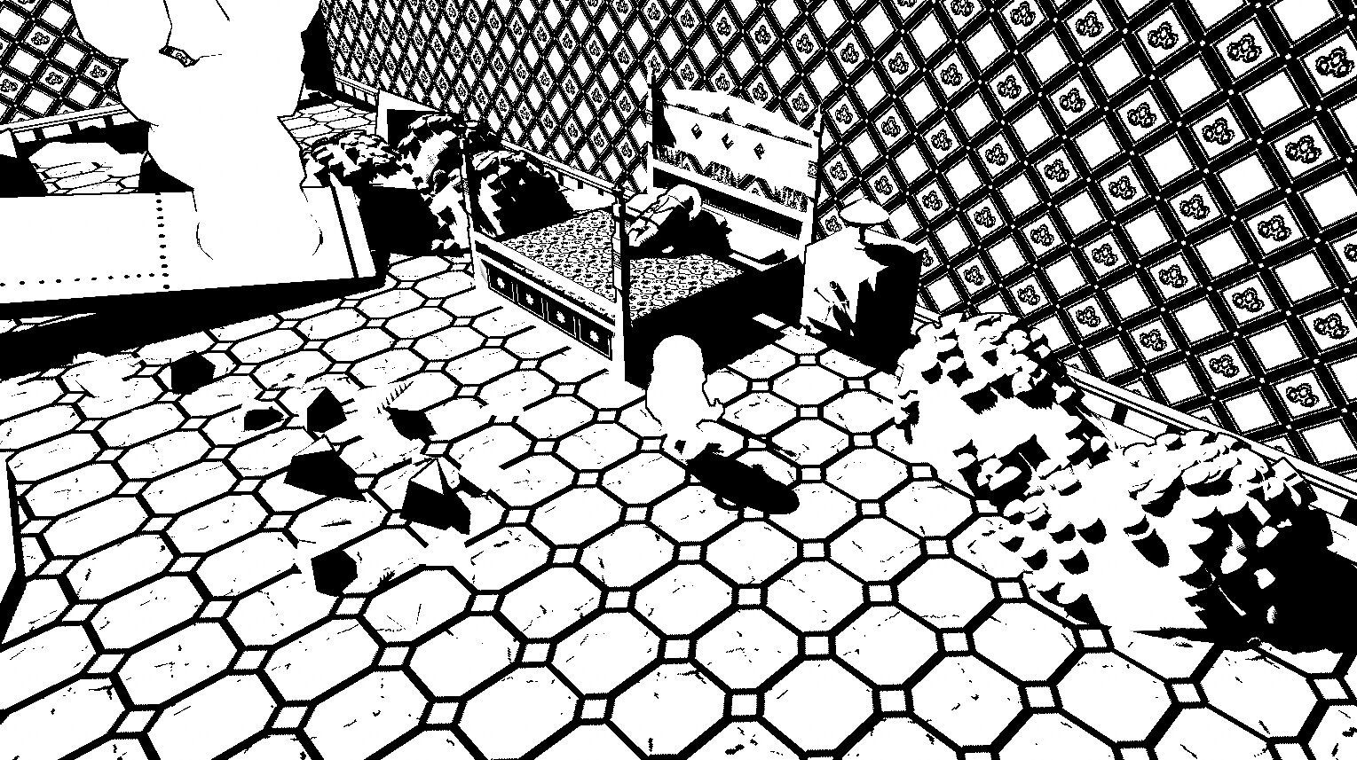 The Penthouse. Props I created in this environment include: The king bed, money piles, side table, lamp.