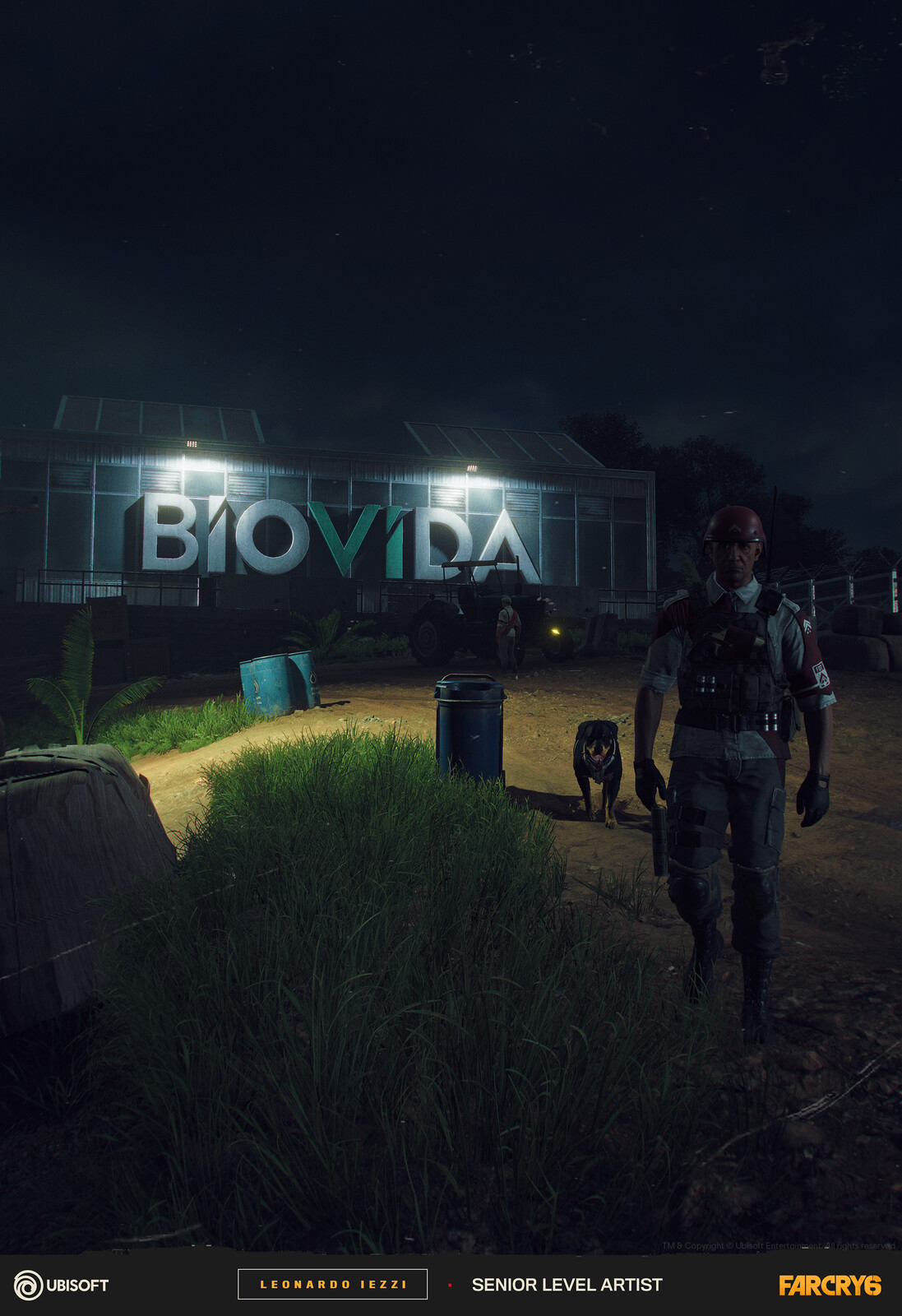 Guards with dogs approaching in the Biovida farm