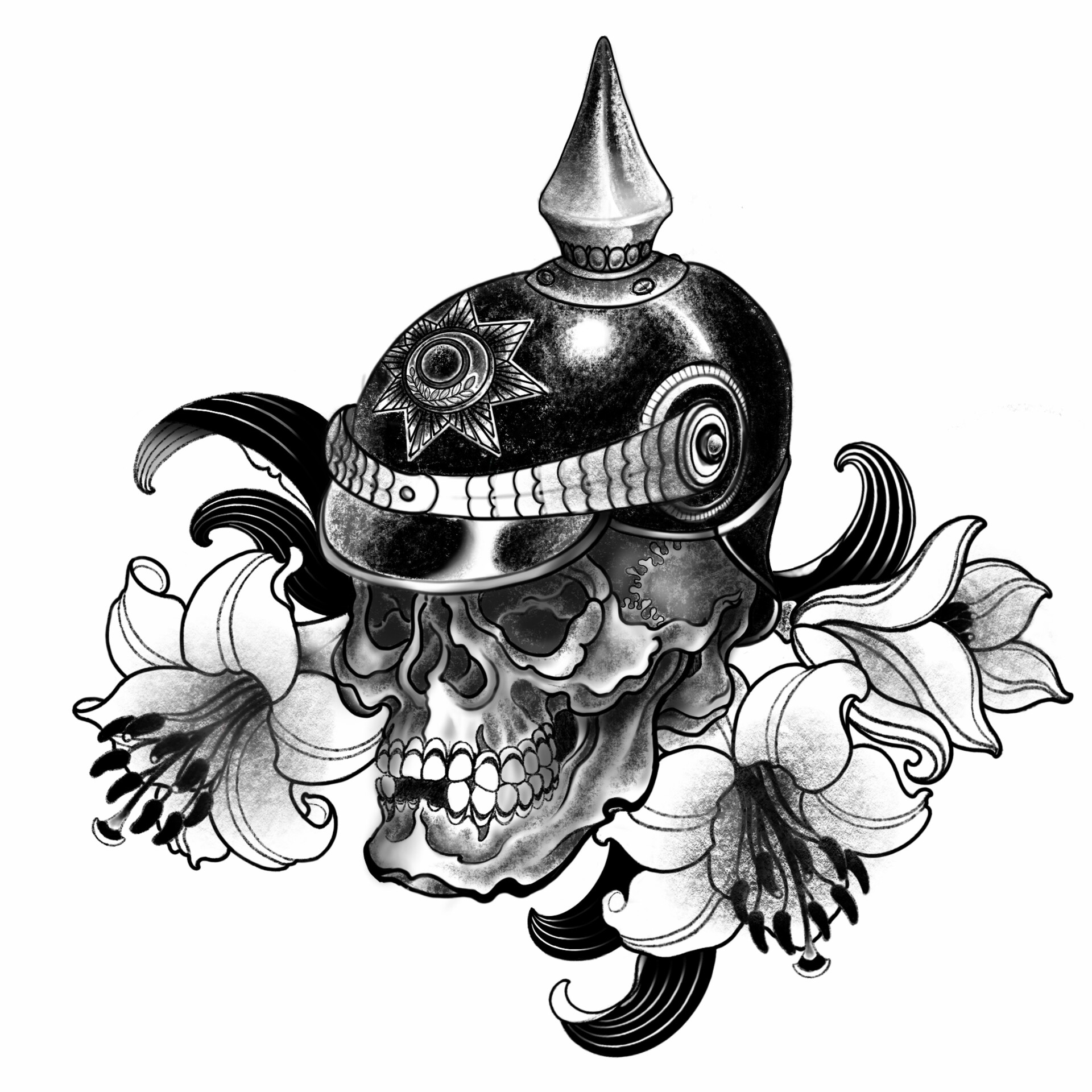 ArtStation - The scull and the lilies (available for tattoo design)