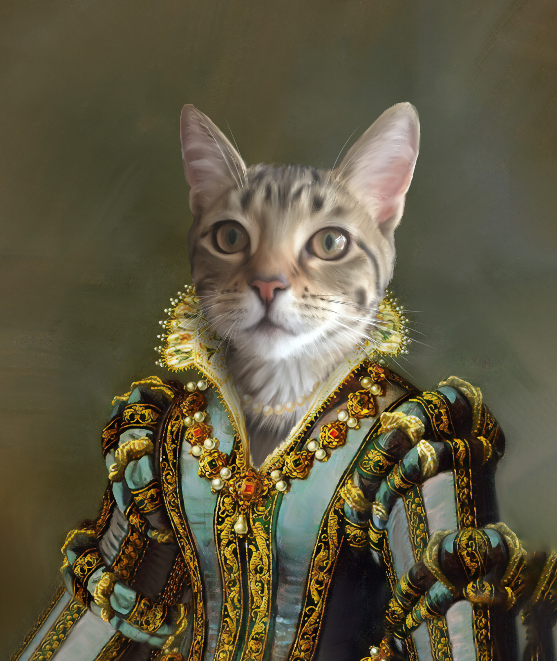 ArtStation - Royal classic pet cat portrait digital painting