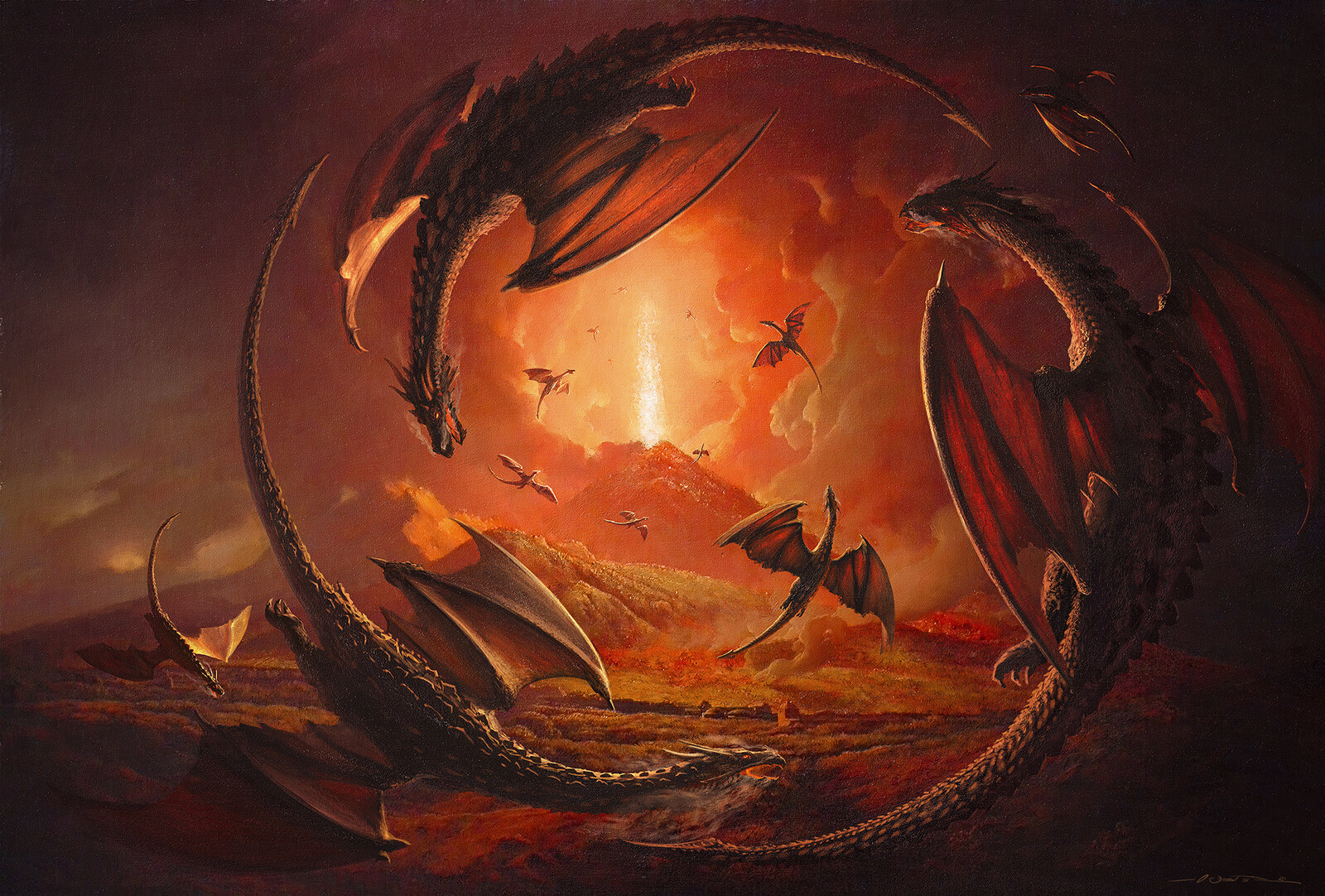 Dragons at Vesuvius from Portici after J.W. of Derby