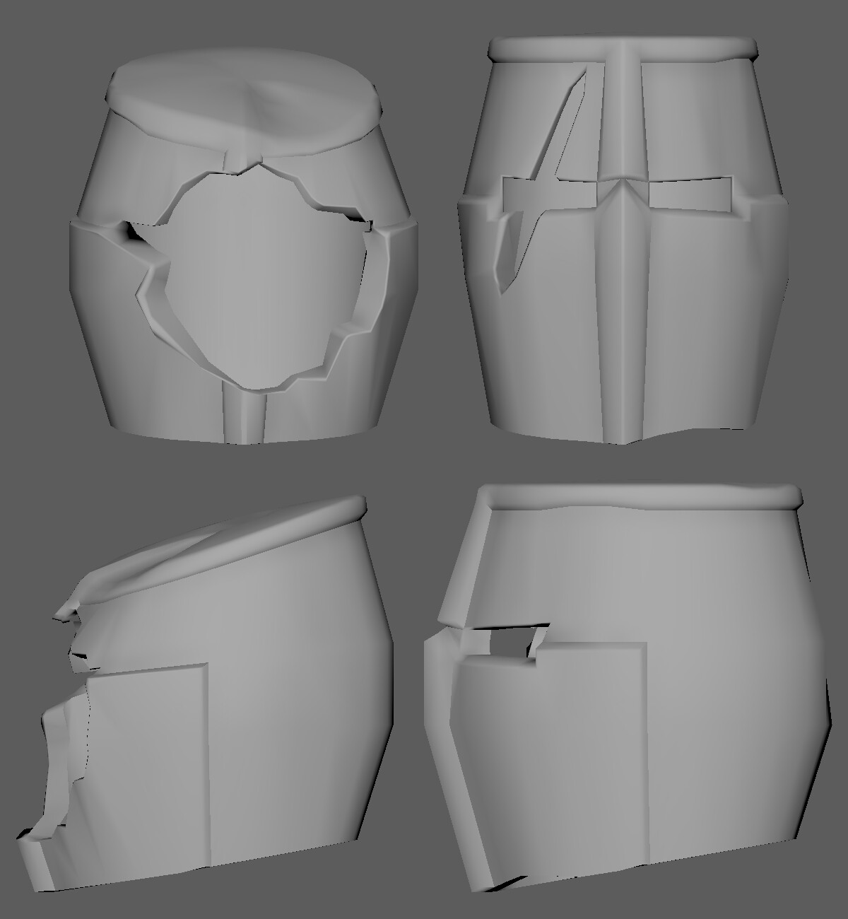 Low poly great helms, in Maya