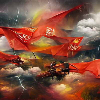 Jean pascal mouton a beautiful epic wondrous stormy fantasy painting of red army flags