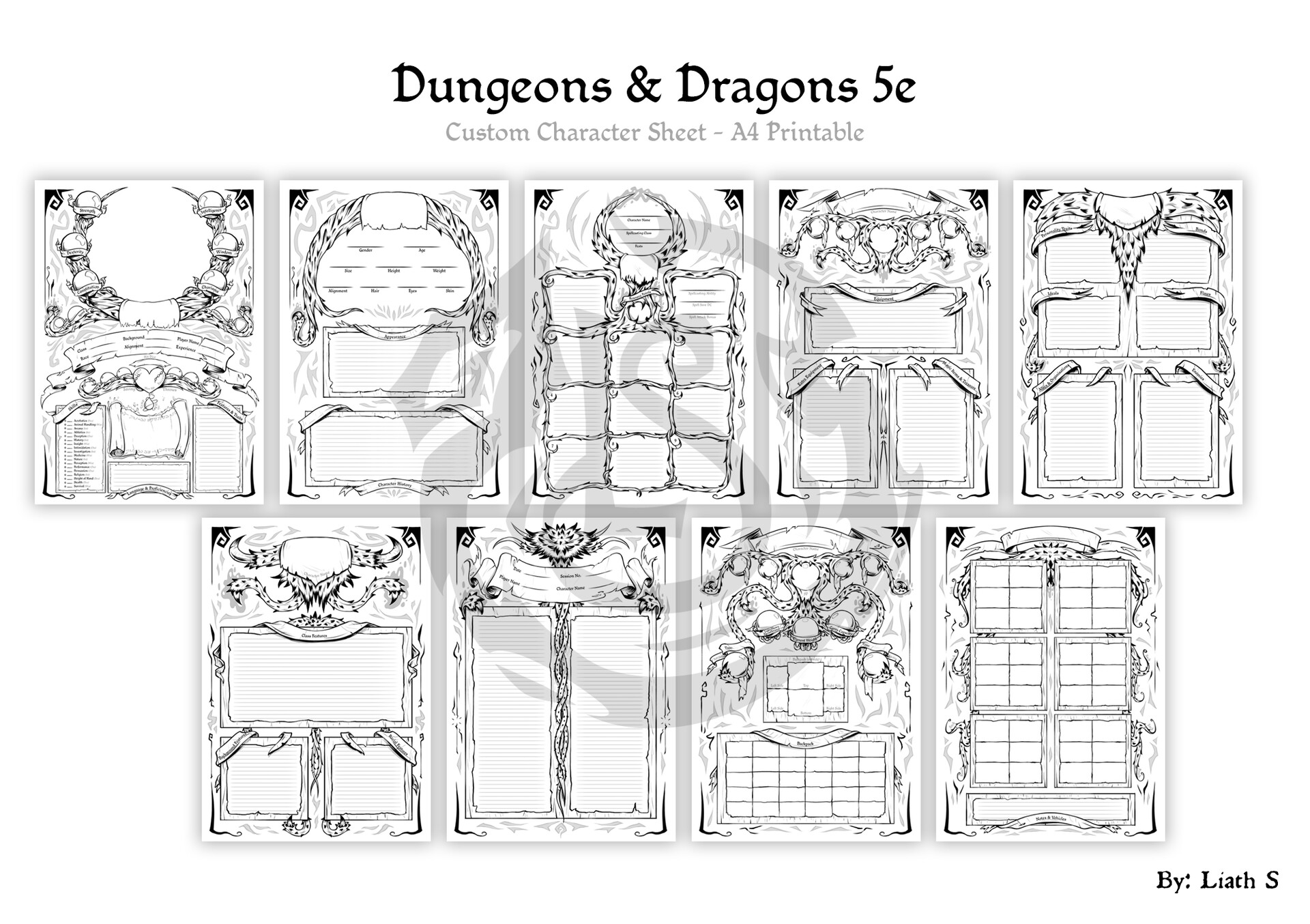 Artstation Custom Dnd Character Sheet Set Printable Link