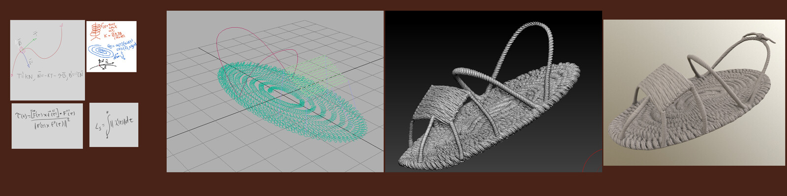 
to create the sandal script apply the mathematical concepts of turns, twist, curve length and curvature