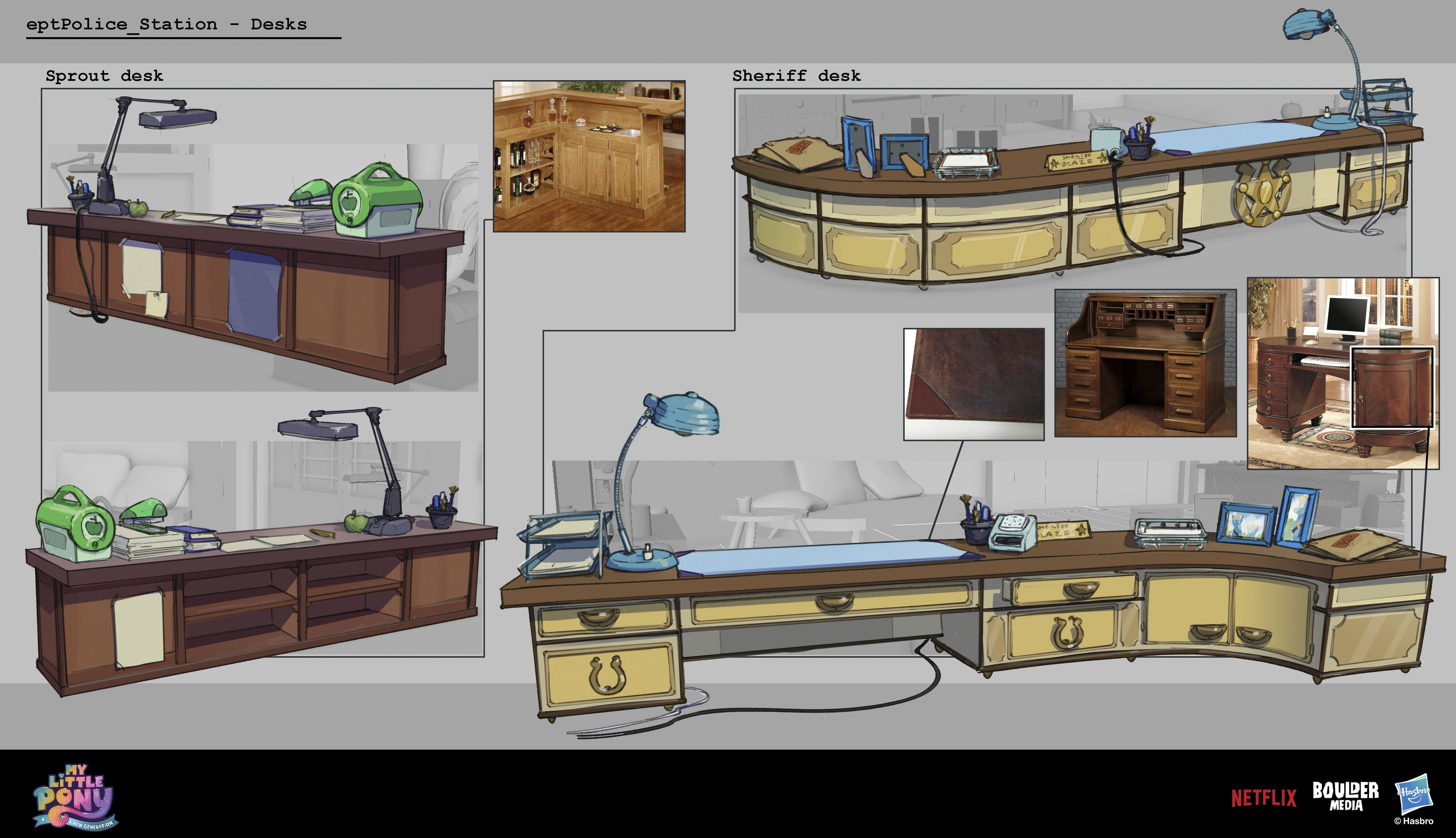 Some prop work for the sheriff and Sprout's desks.