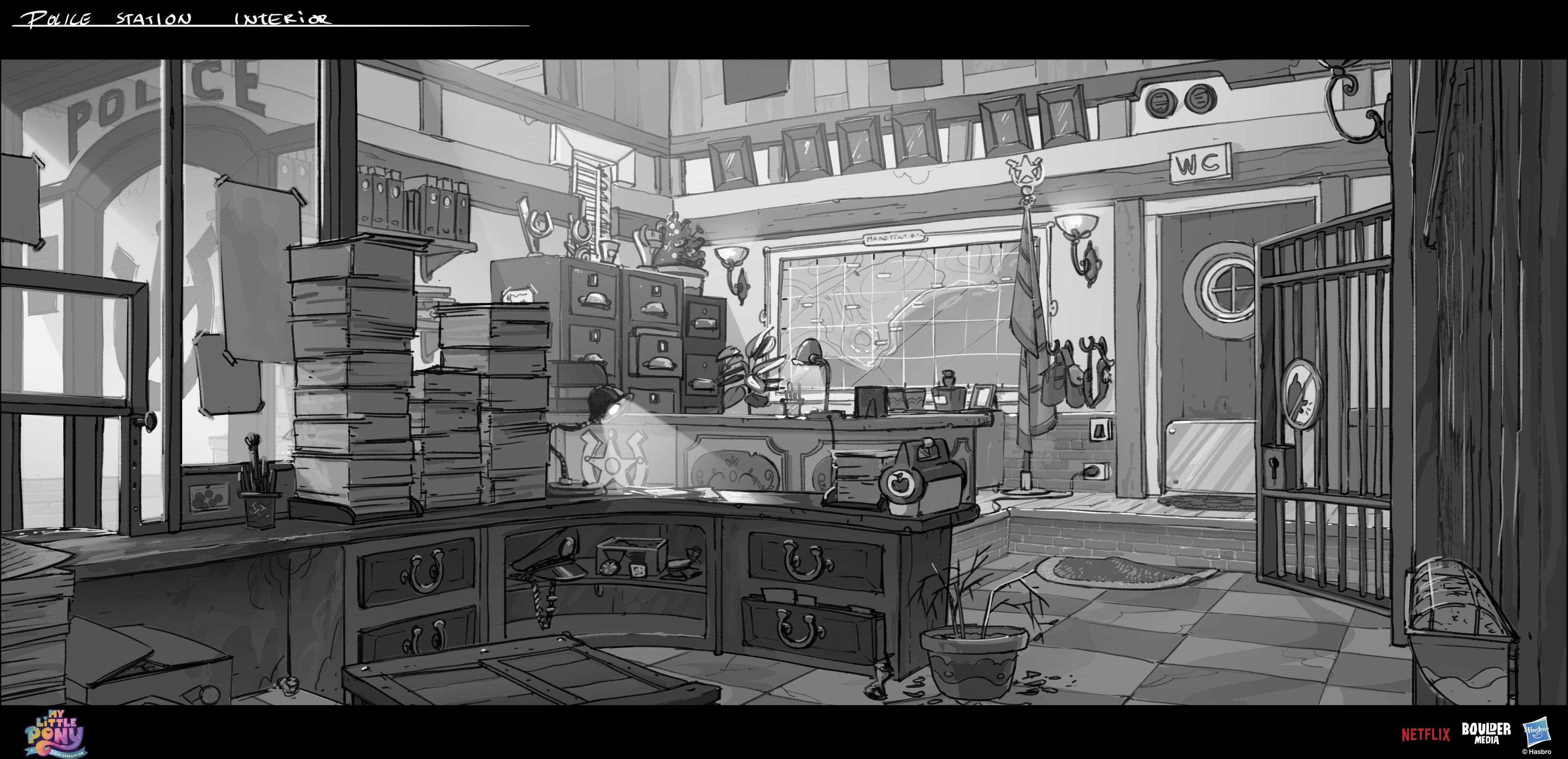 Early sheriff station, Sprout´s desk has some easter eggs for later in the movie :)