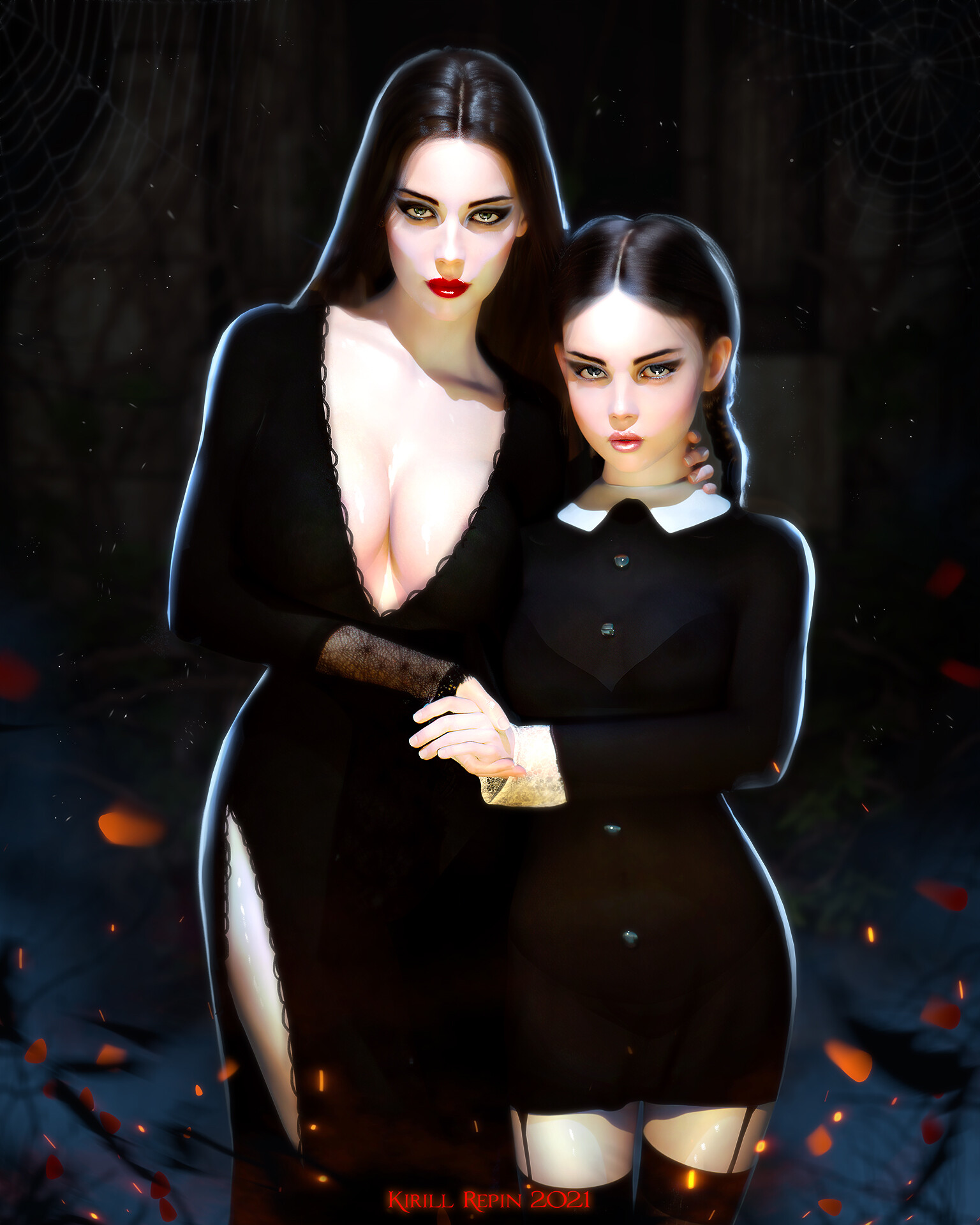 Morticia and Wednesday Addams are wishing you a happy Halloween 2021! 