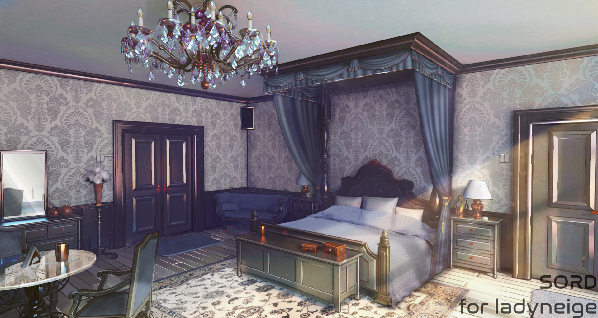 ArtStation - Visual Novel Background - Mansion Bedroom (Commission)