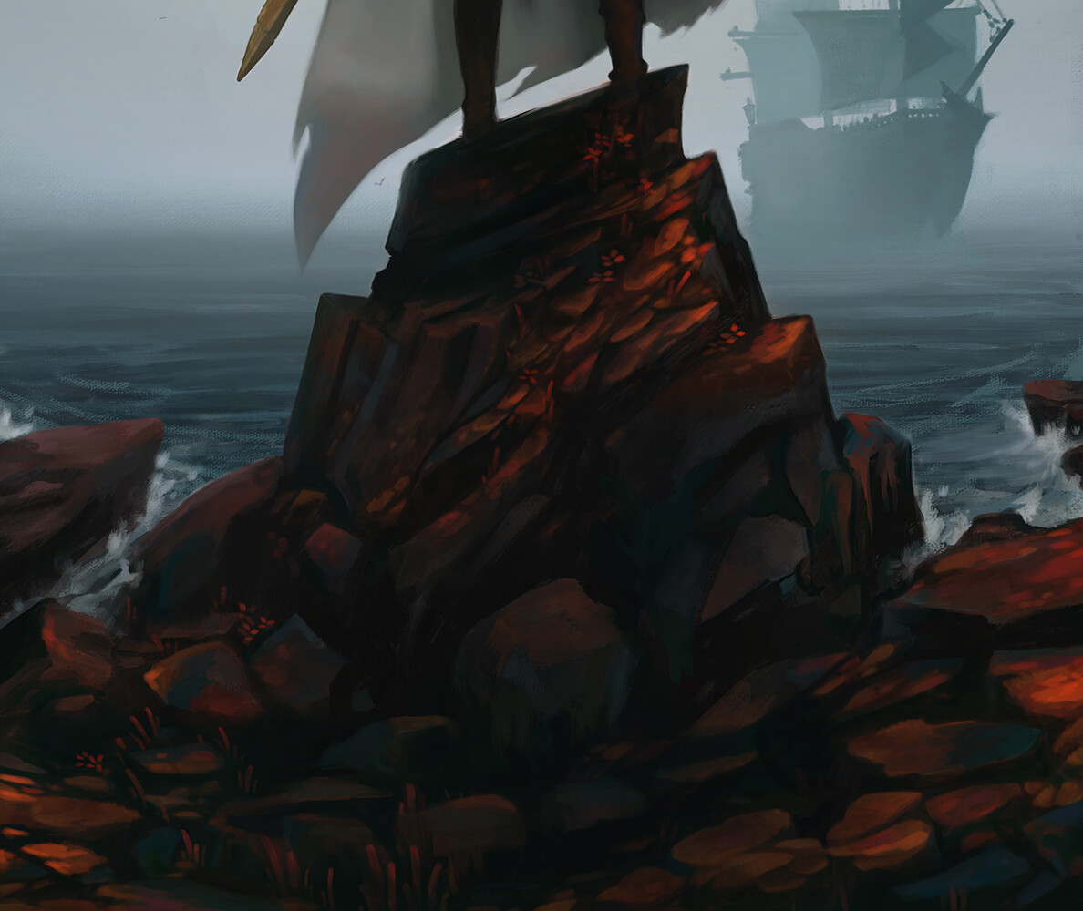 I had a lot of fun painting lichen covered rocks that never made it onto the final cover.