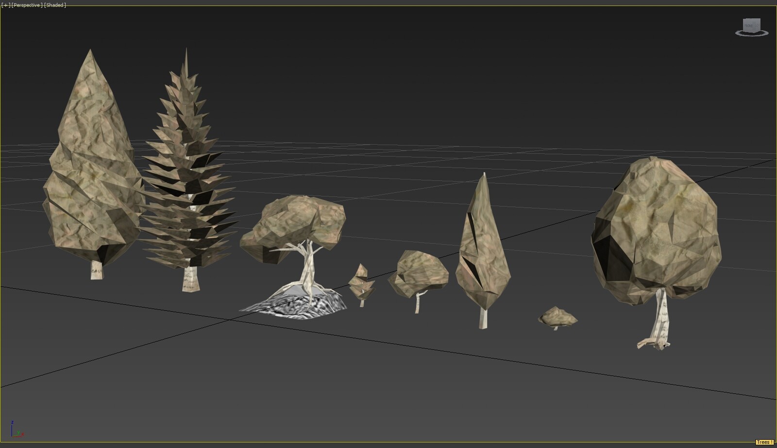 Low poly vegetation looking like origami; based on the actual local forms of vegetation and distributed according an actual survey map.
