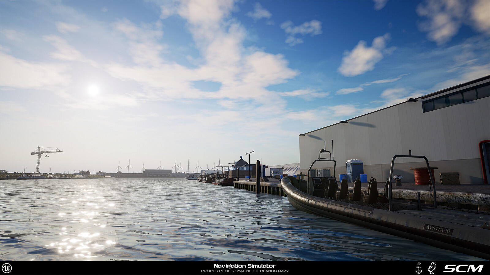Navigation Simulation - I textured the boat and helped creating shaders for the displays the players use, set up material collection parameters for a day/night cycle with lights turning on behind building windows, worked on building shaders and pipeline.