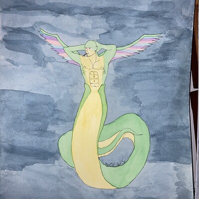 Quetzacoatl as Naga in Aquarell